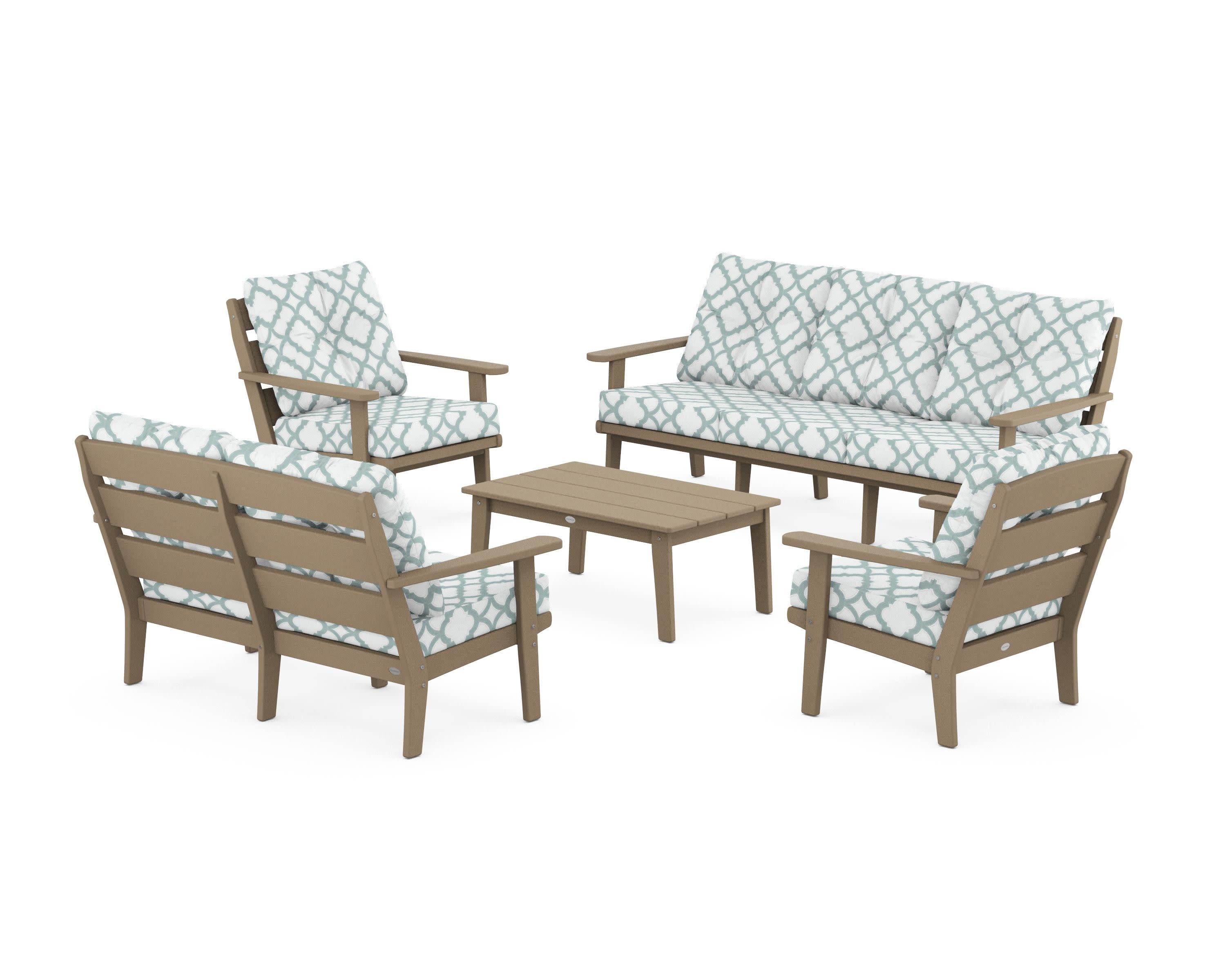 Lakeside 5-Piece Lounge Sofa Set in Vintage Sahara / Trellis Glacier Spa