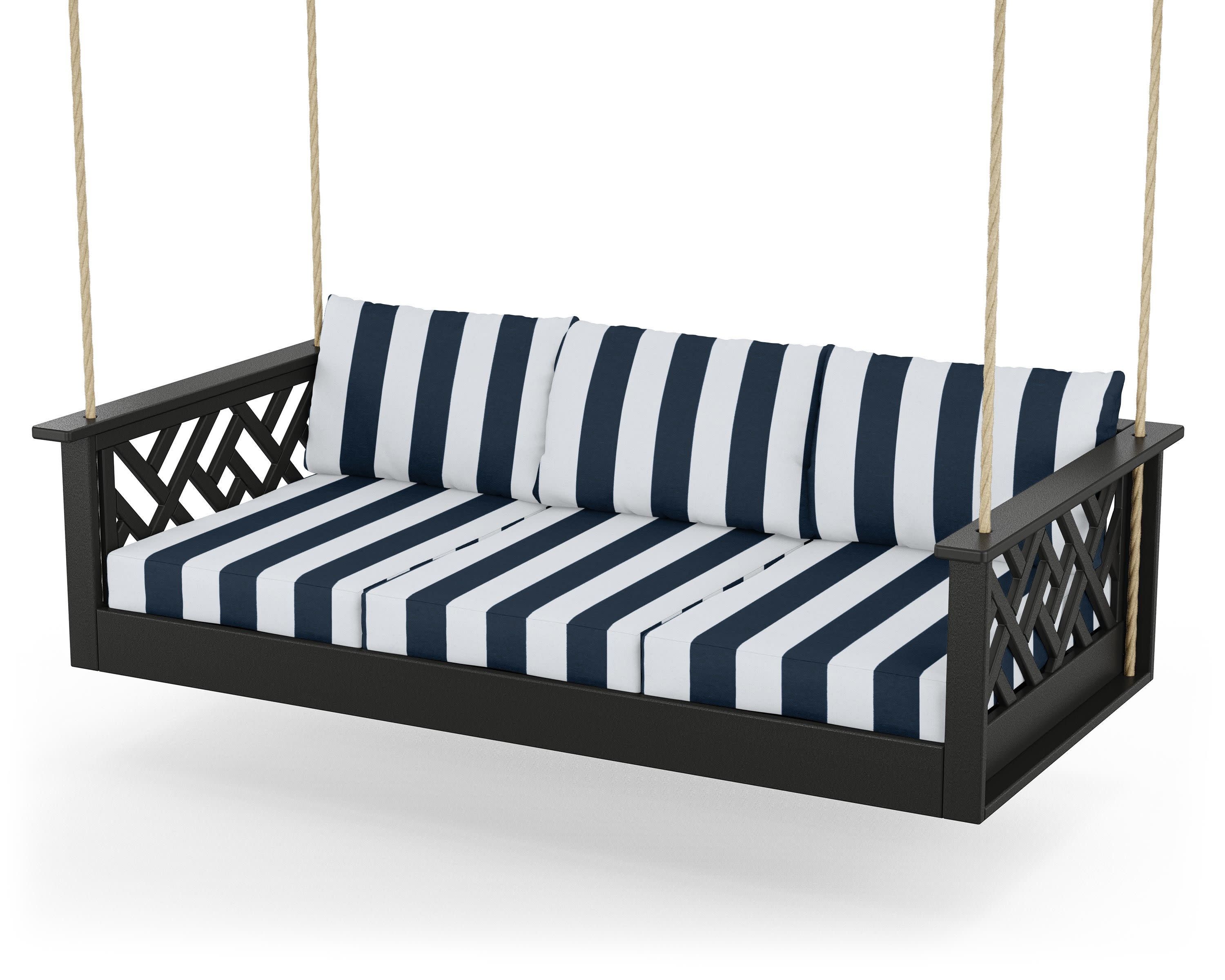 Chippendale Daybed Swing in Black / Cabana Stripe Marine Indigo