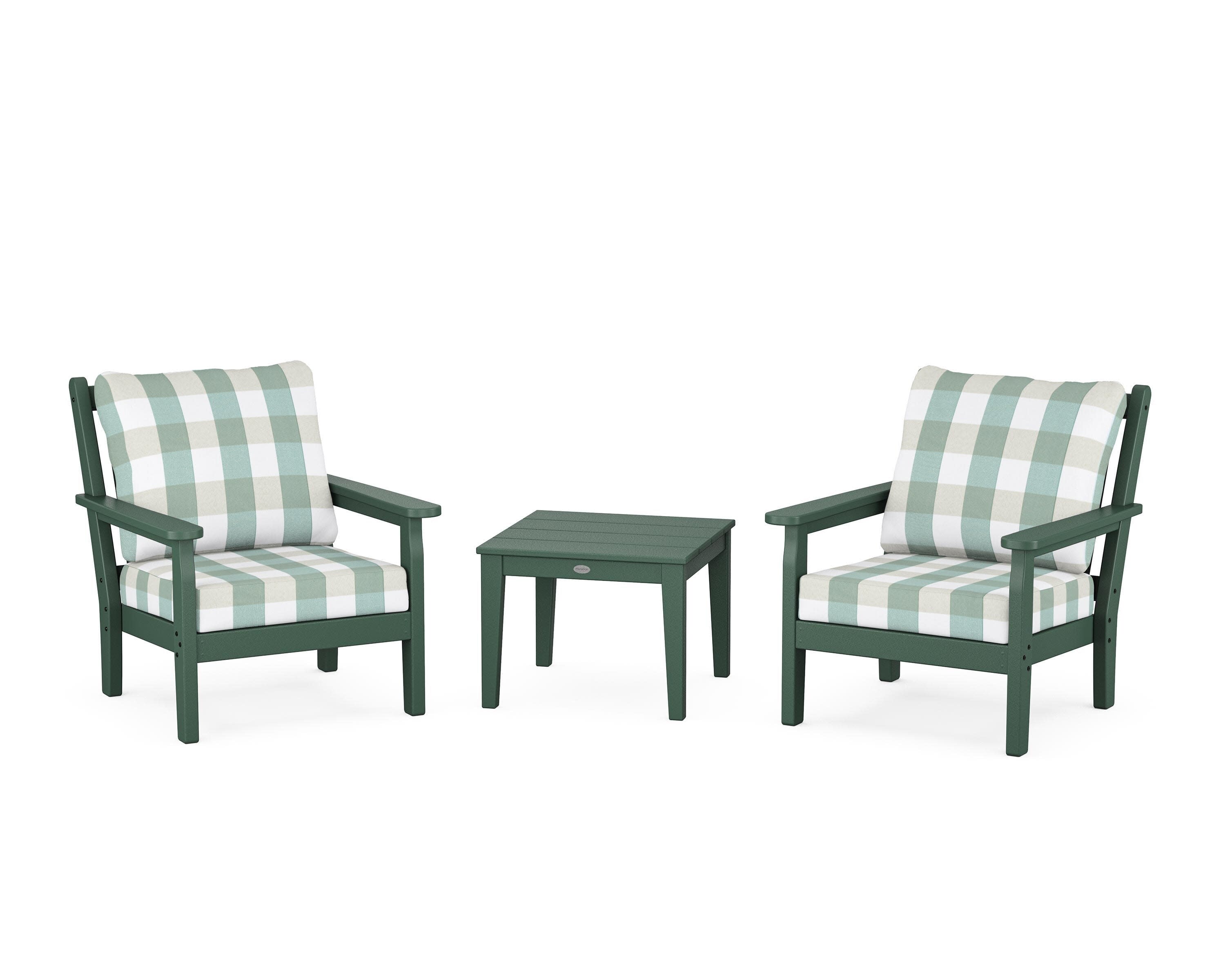 Chippendale 3-Piece Deep Seating Set in Green / Buffalo Plaid Glacier Spa