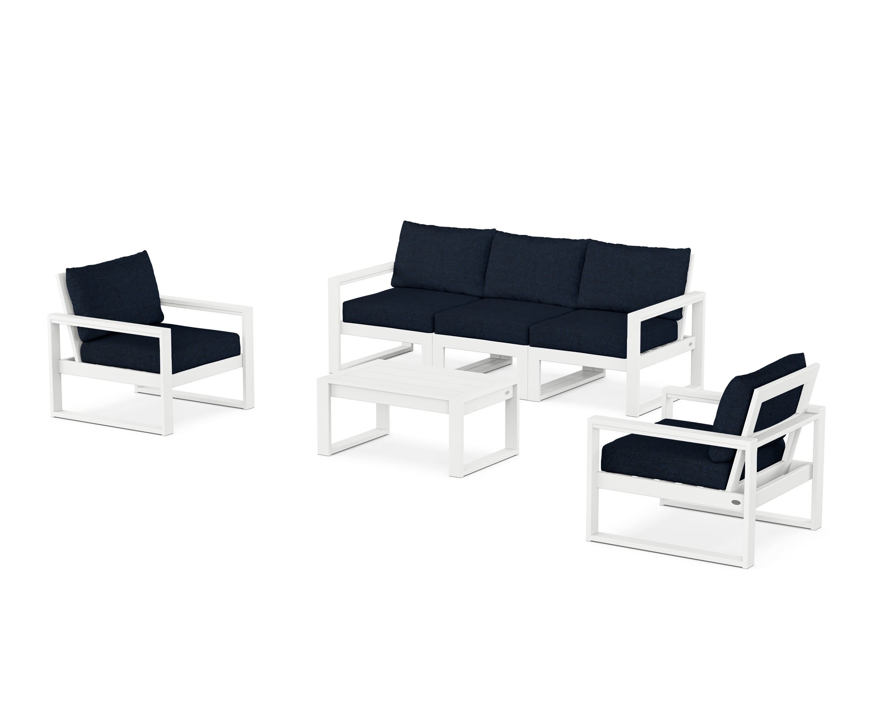 EDGE Sectional 4-Piece Deep Seating Set with Sofa in White / Marine Indigo