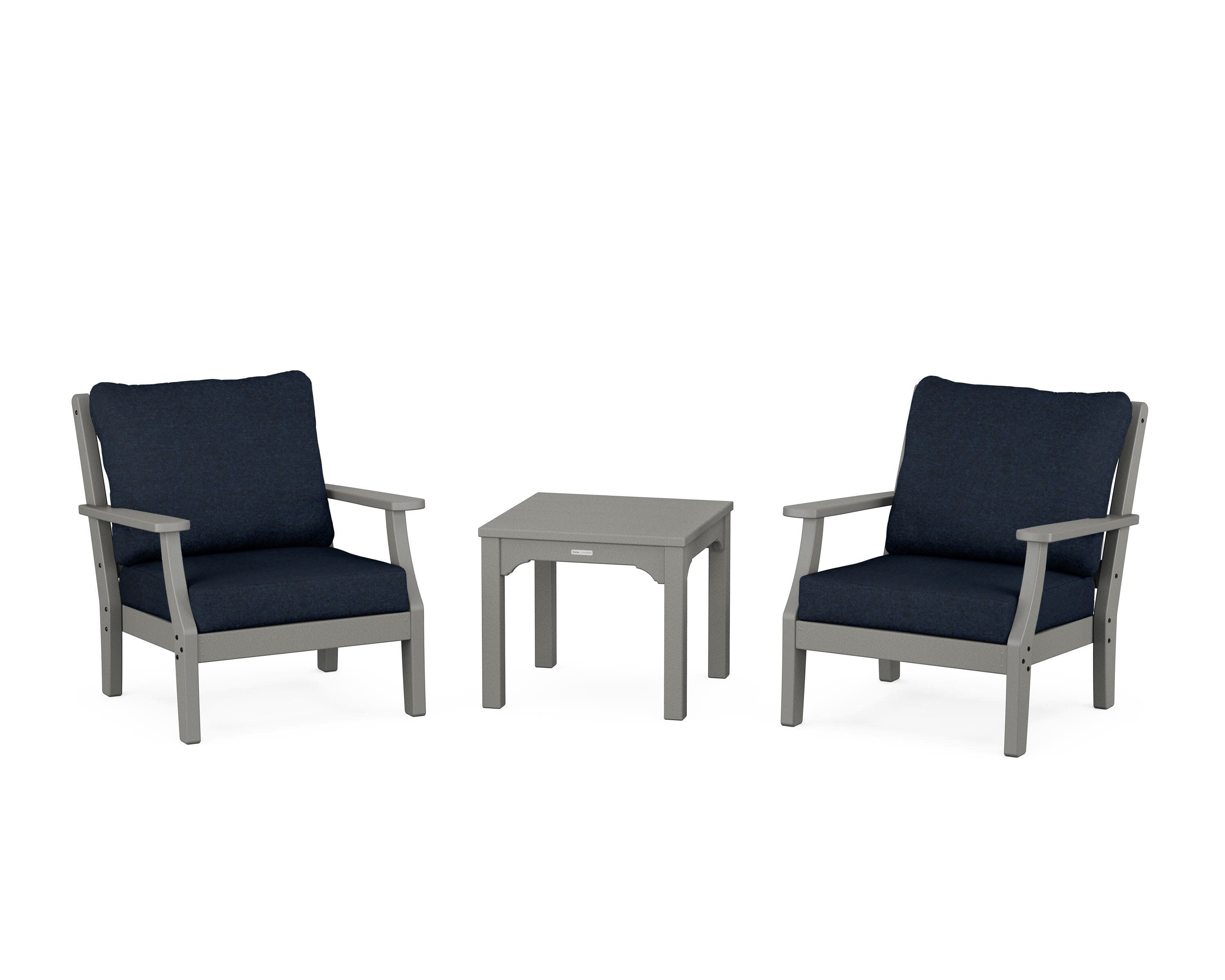 Chinoiserie 3-Piece Deep Seating Set in Slate Grey / Marine Indigo