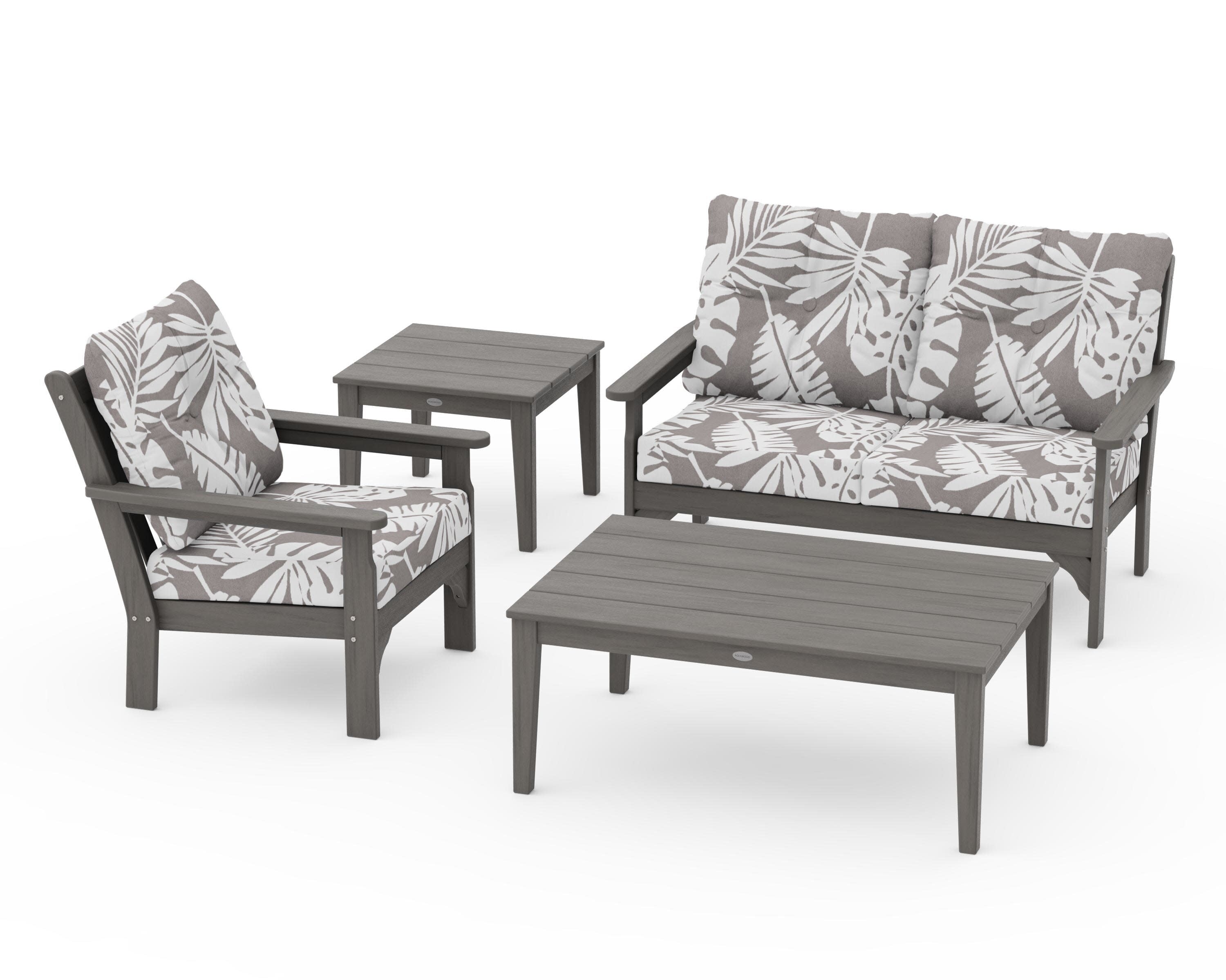 Vineyard 4-Piece Deep Seating Set in Driftwood / Leaf Grey Mist