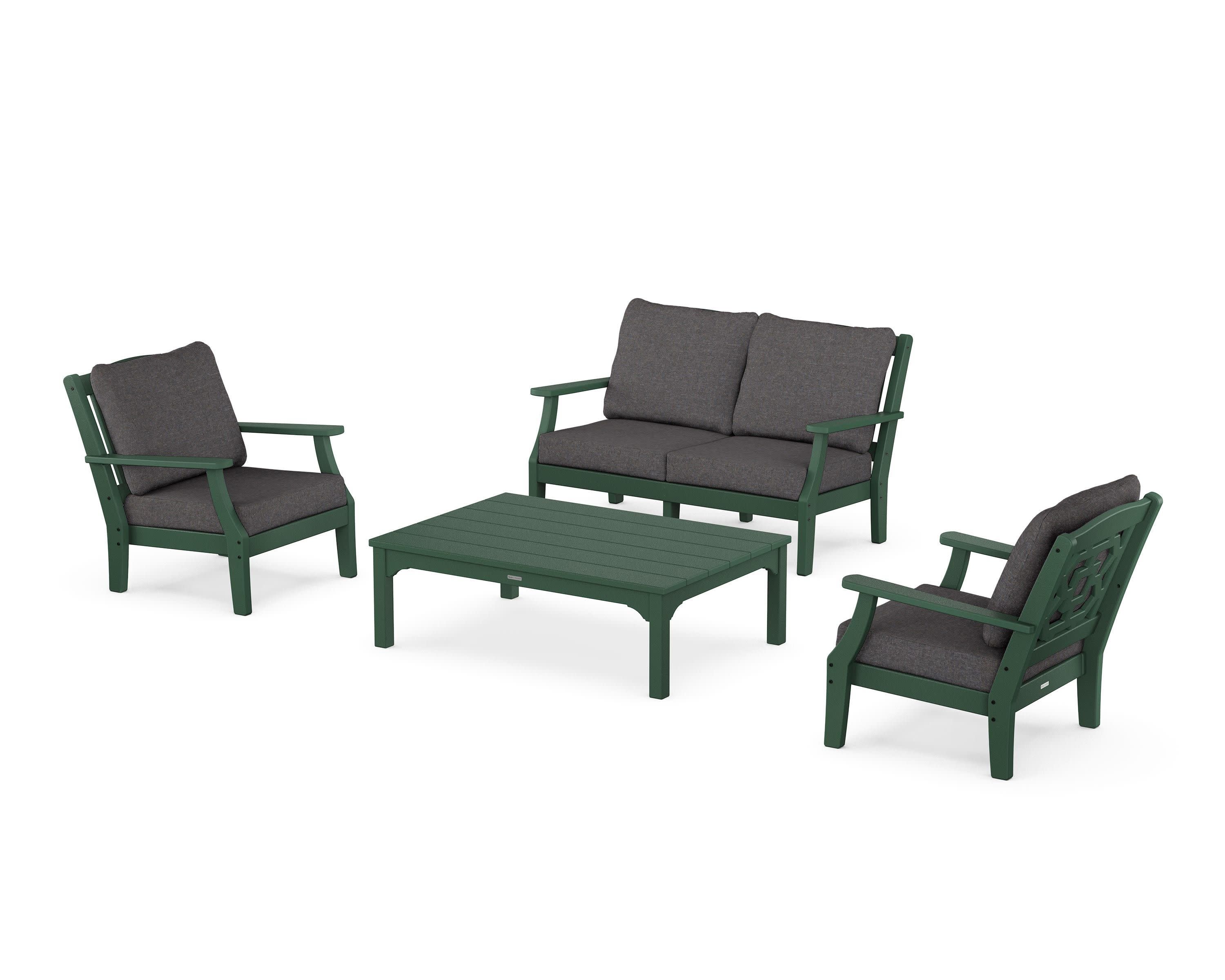 Chinoiserie 4-Piece Deep Seating Set with Loveseat in Green / Ash Charcoal
