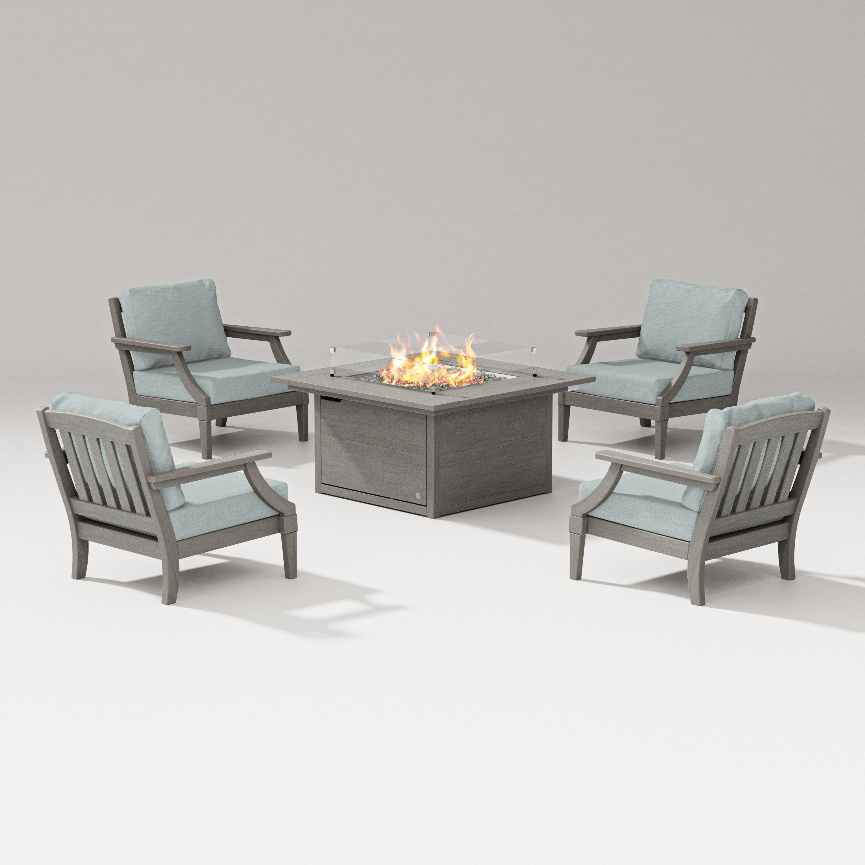 Estate 5-Piece Lounge Fire Table Set in Driftwood / Soothe Mist