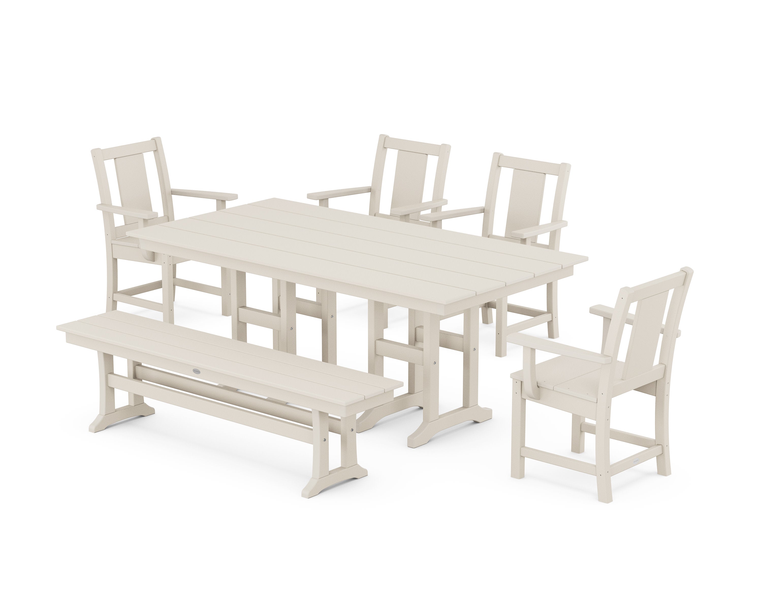 Prairie 6-Piece Farmhouse Dining Set with Bench in Sand
