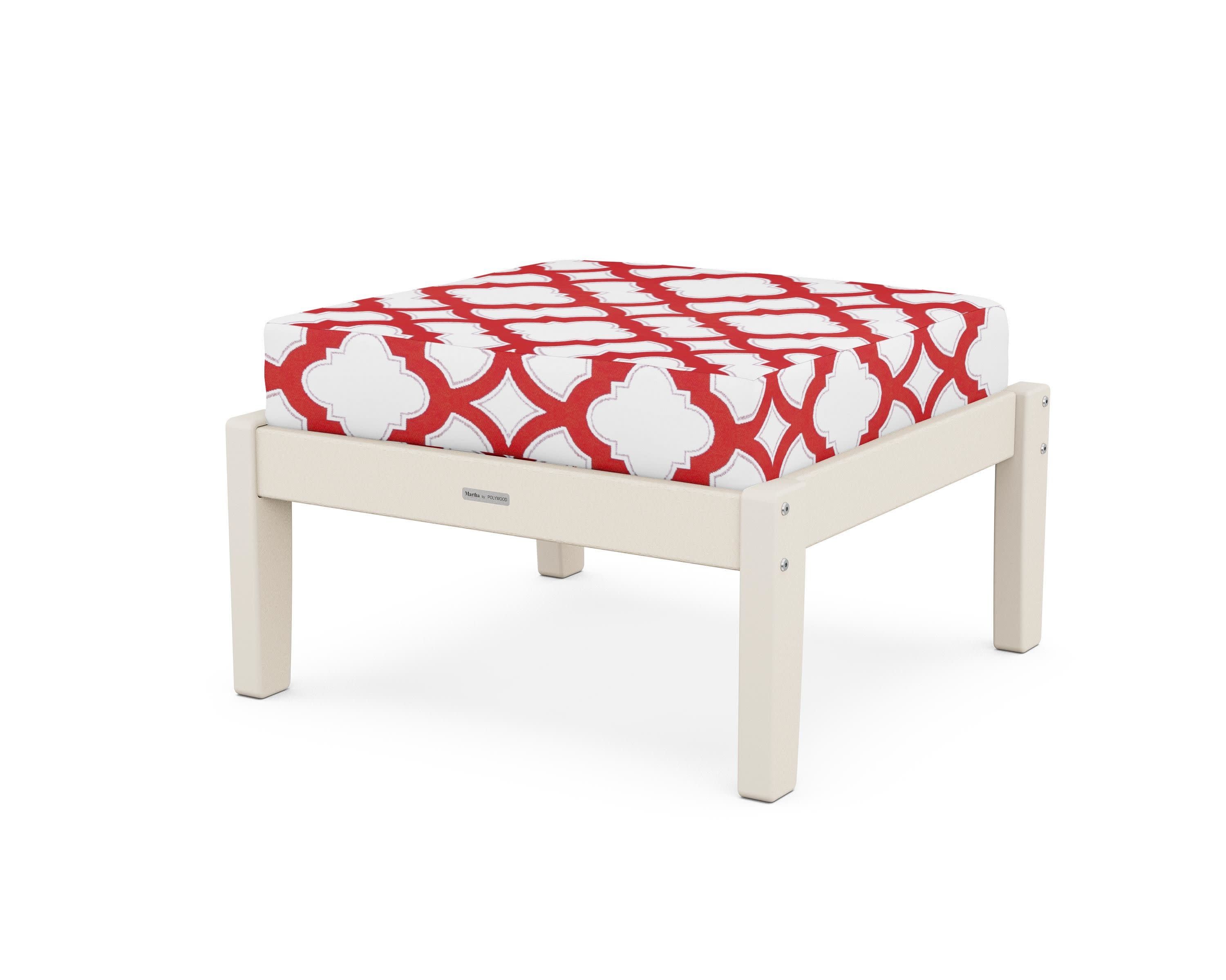 Chinoiserie Deep Seating Ottoman in Sand / Trellis Crimson
