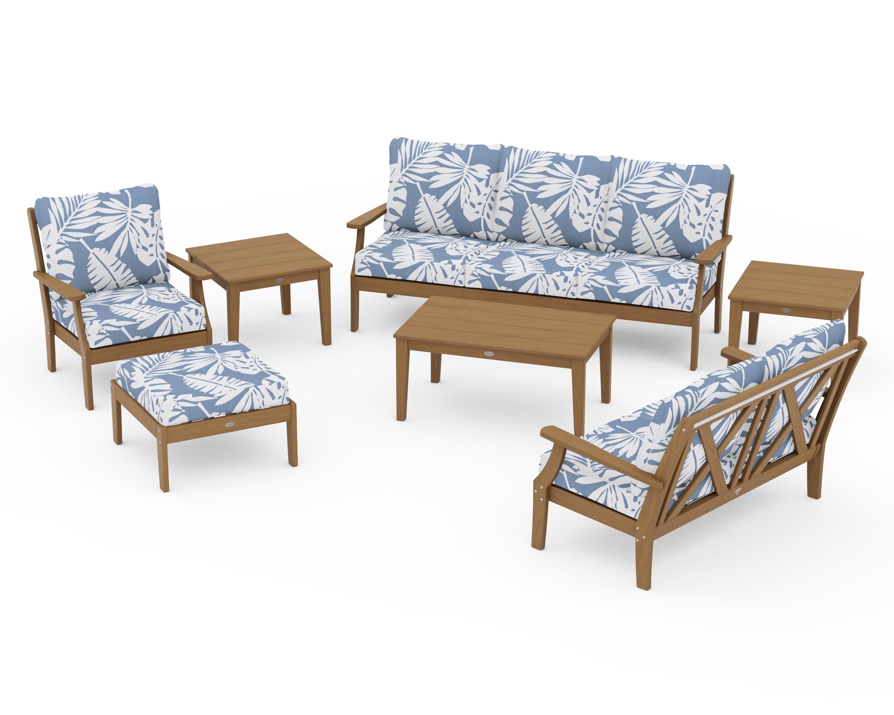 Braxton 7-Piece Deep Seating Set in Natural / Leaf Sky Blue