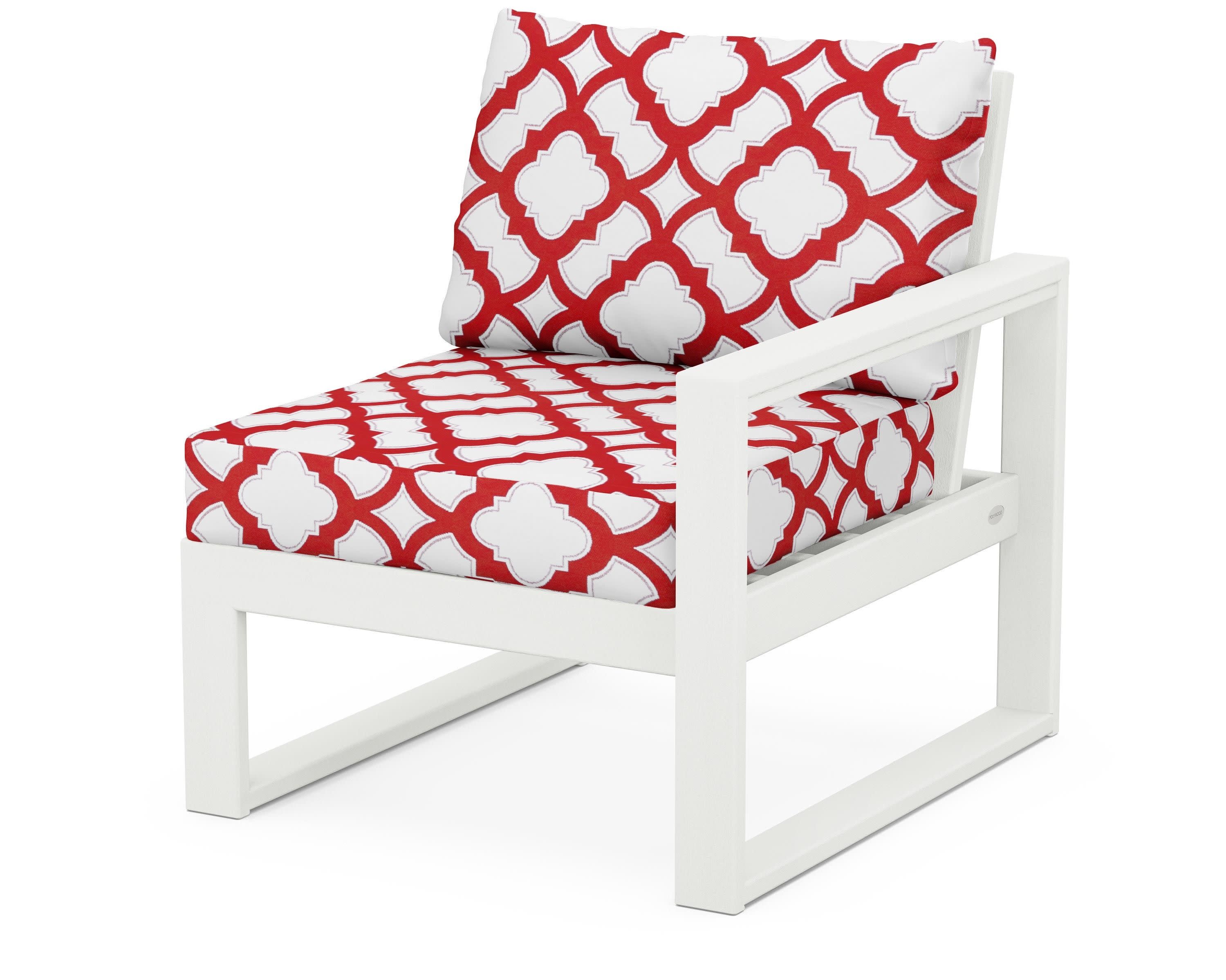 EDGE Modular Right Arm Chair in Vintage White / Trellis Crimson