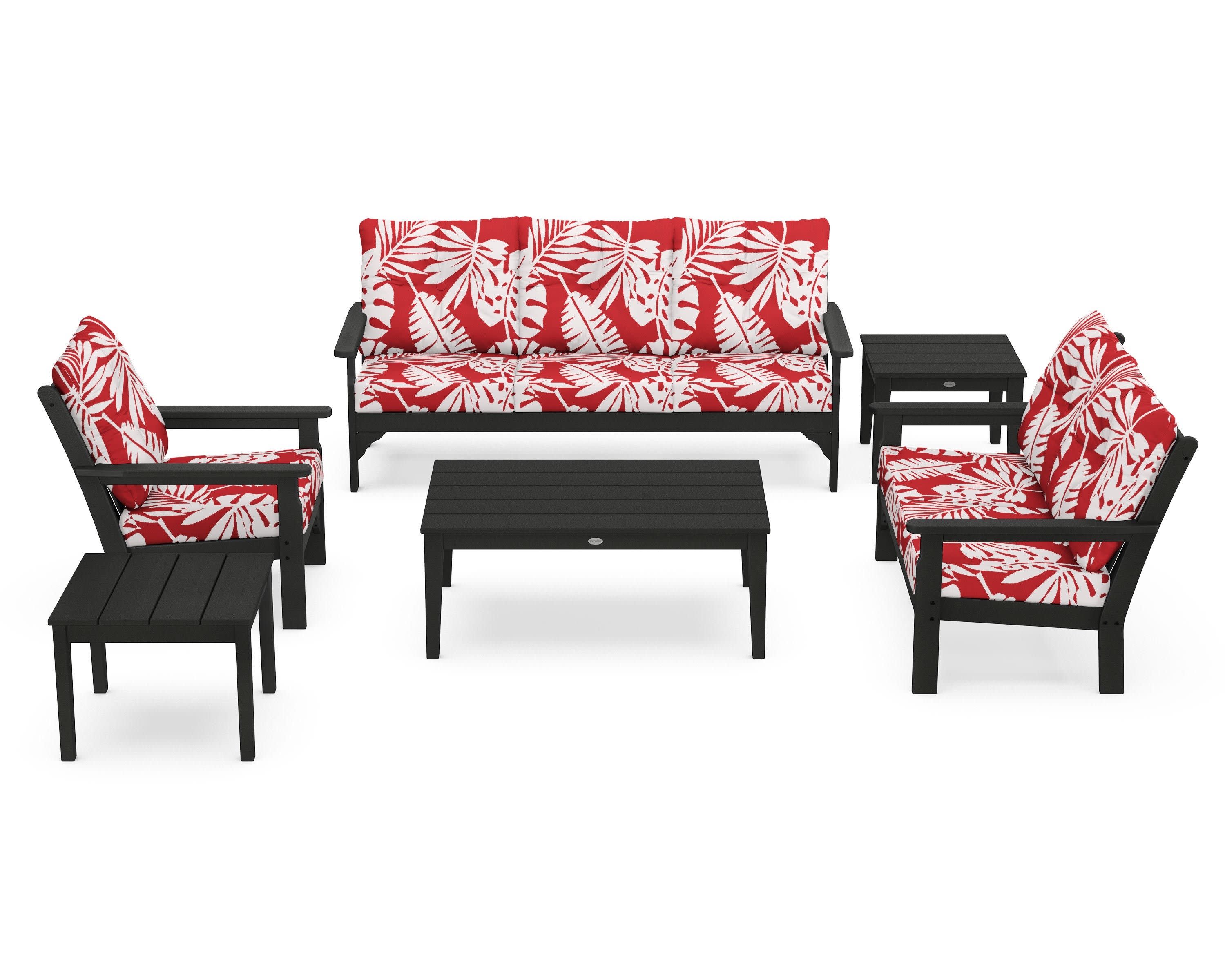 Vineyard 6-Piece Deep Seating Set in Black / Leaf Crimson