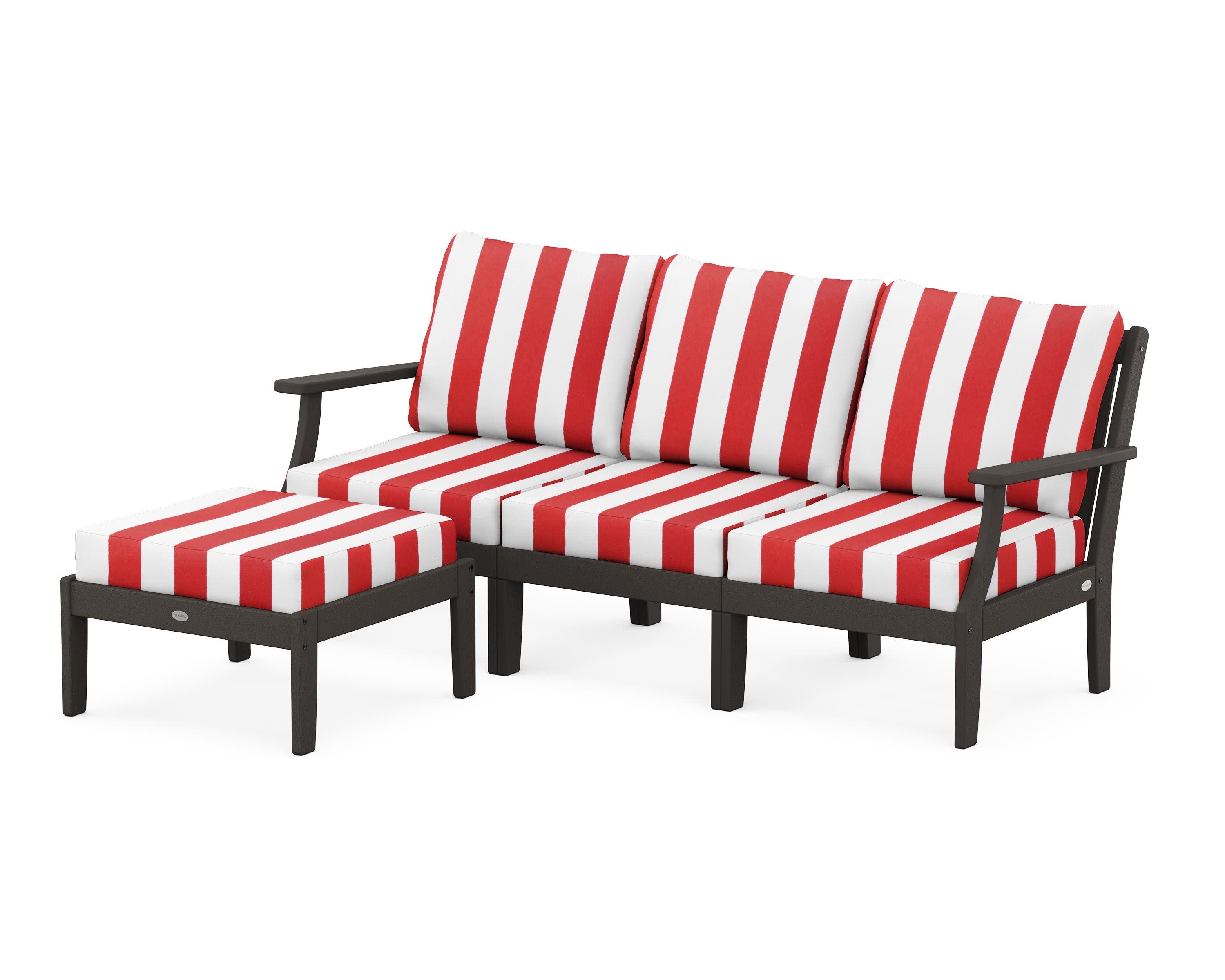 Braxton Modular 4-Piece Deep Seating Set with Ottoman in Vintage Coffee / Cabana Stripe Crimson