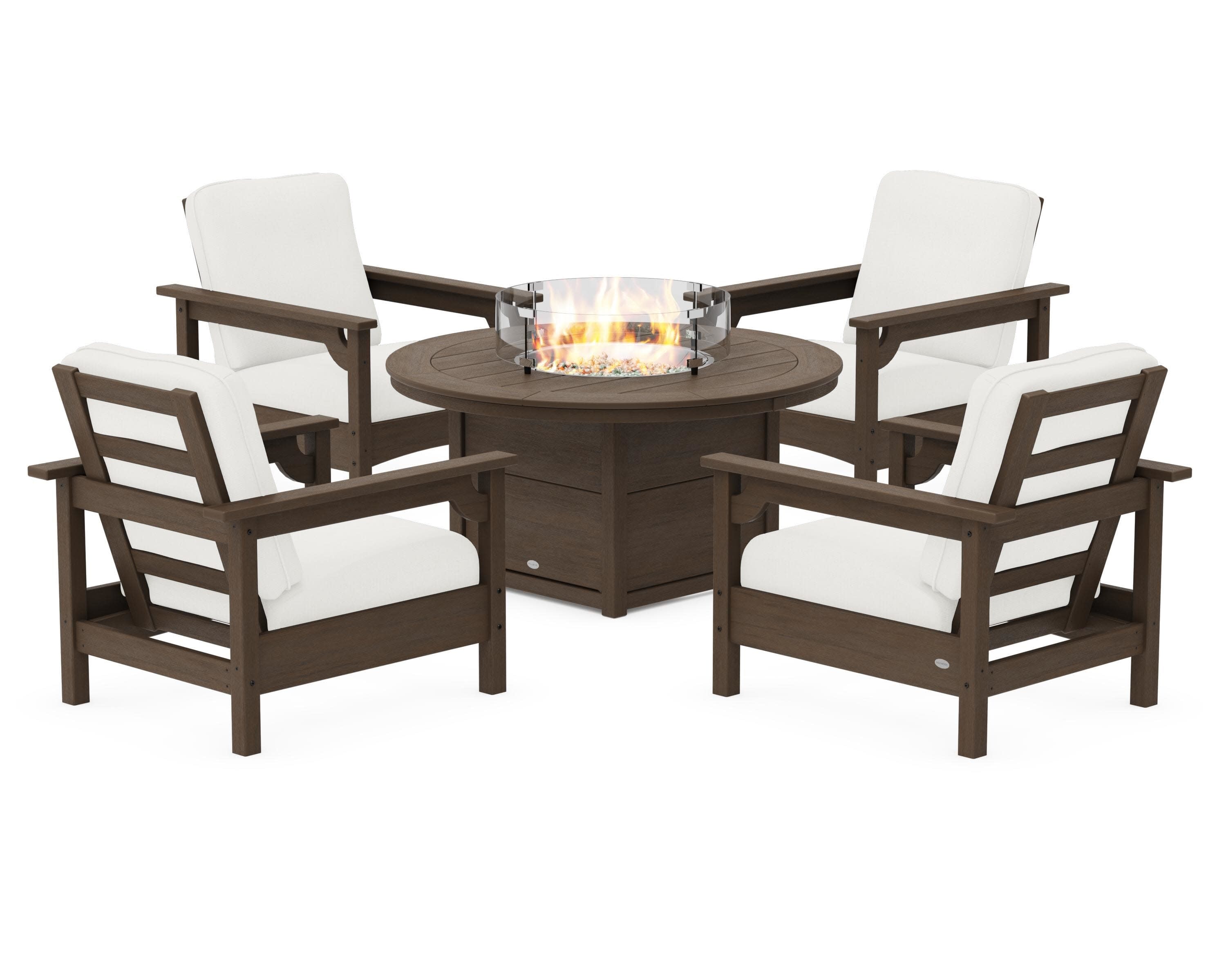 Club 5-Piece Conversation Set with Fire Pit Table in Kona / Natural Linen