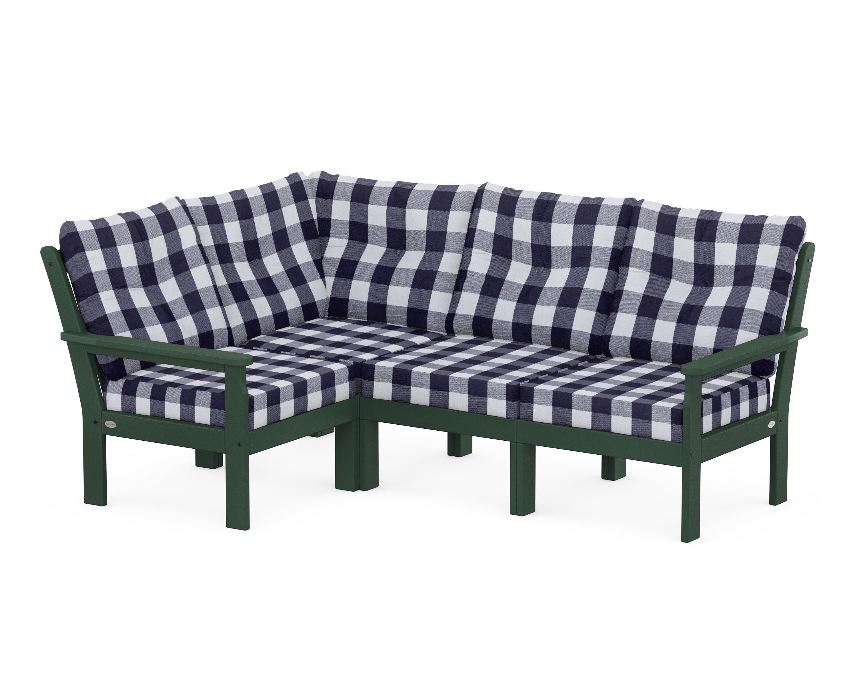 Vineyard 4-Piece Sectional in Green / Buffalo Plaid Navy