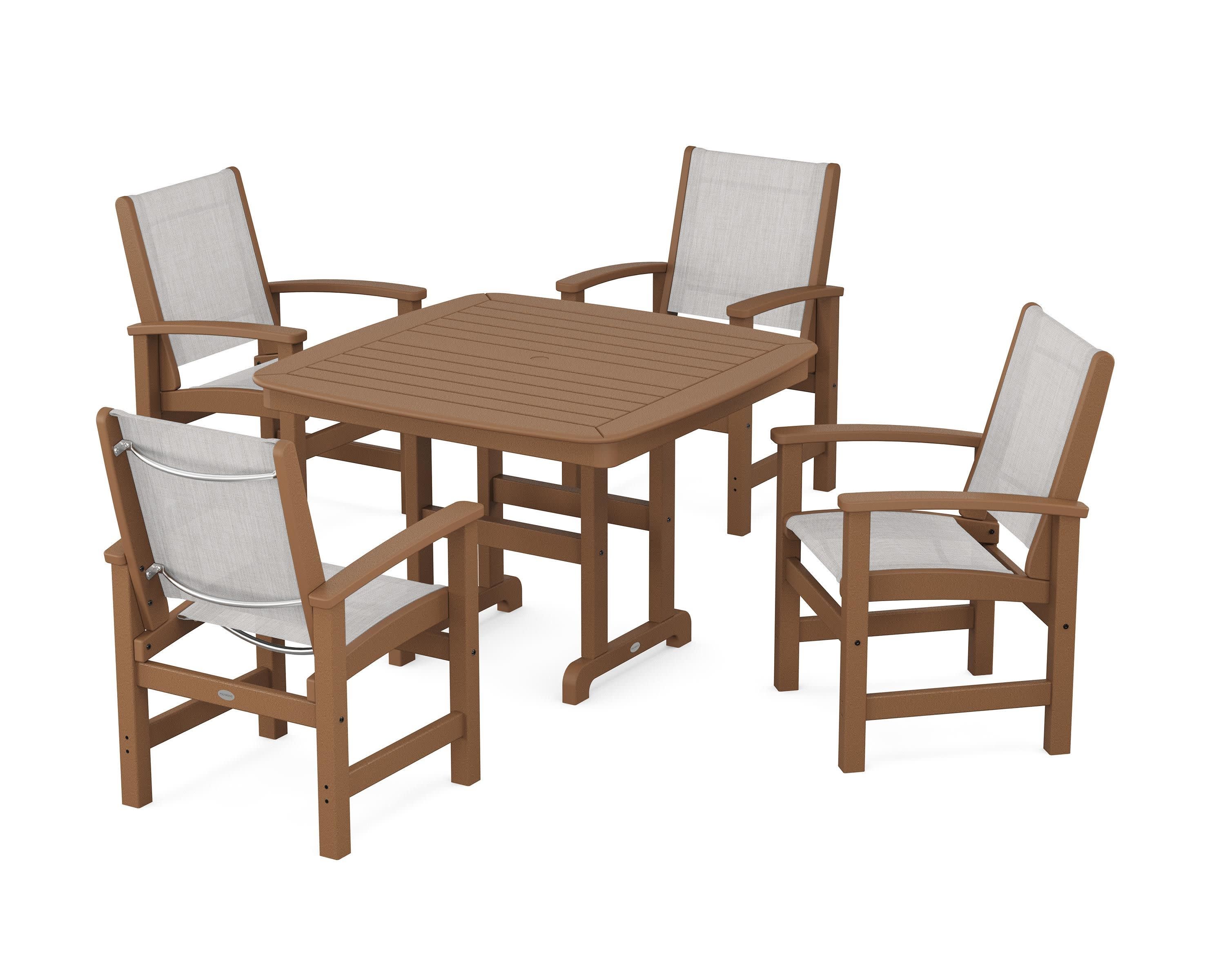 Coastal 5-Piece Dining Set in Teak / Parchment Sling