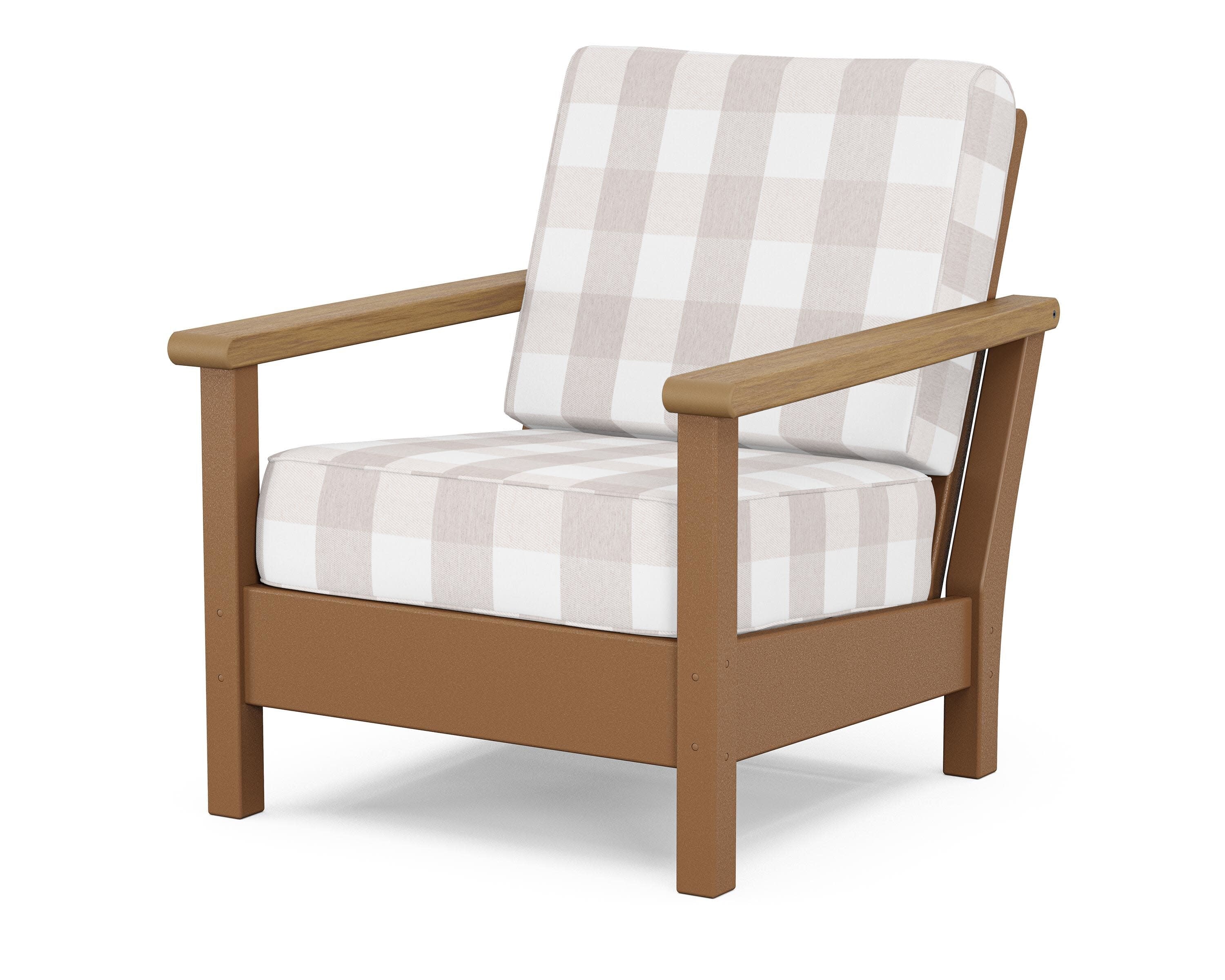 Harbour Deep Seating Chair in Teak / Natural / Buffalo Plaid Dune Burlap