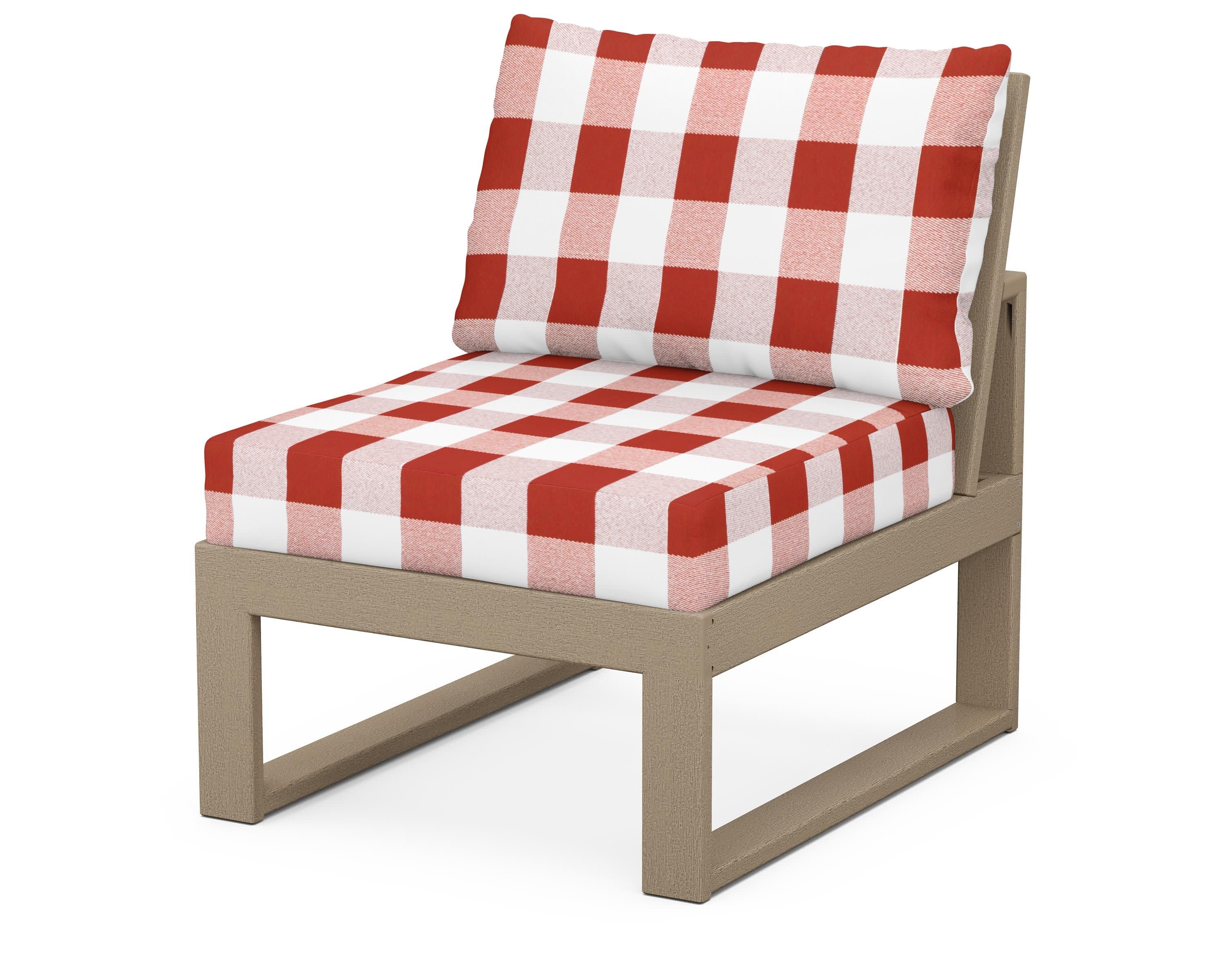Modular Armless Chair in Vintage Sahara / Buffalo Plaid Crimson