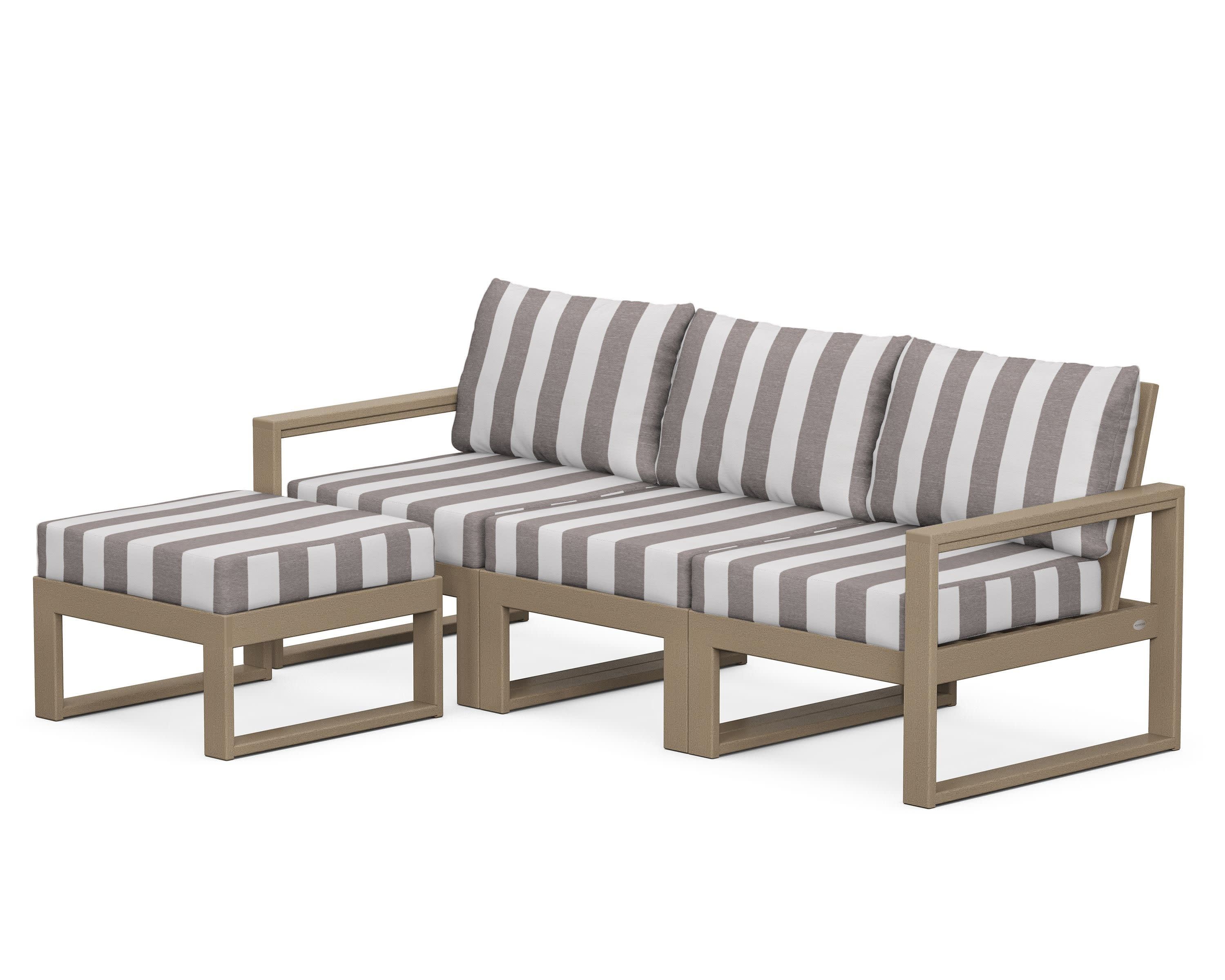 EDGE 4-Piece Modular Deep Seating Set with Ottoman in Vintage Sahara / Cabana Stripe Grey Mist