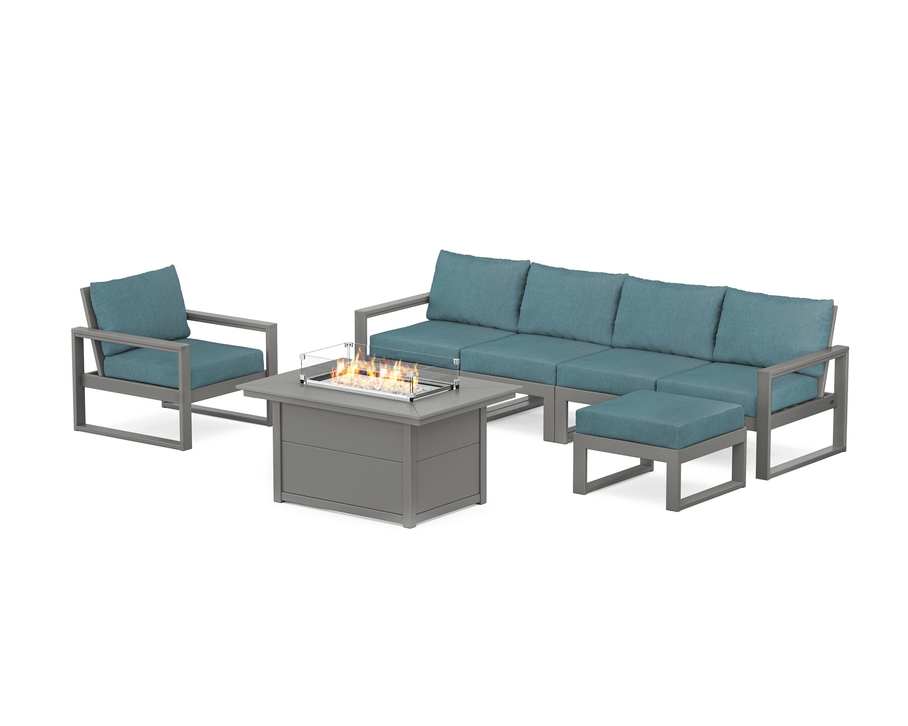 EDGE Sectional Lounge and Fire Pit Set in Slate Grey / Ocean Teal