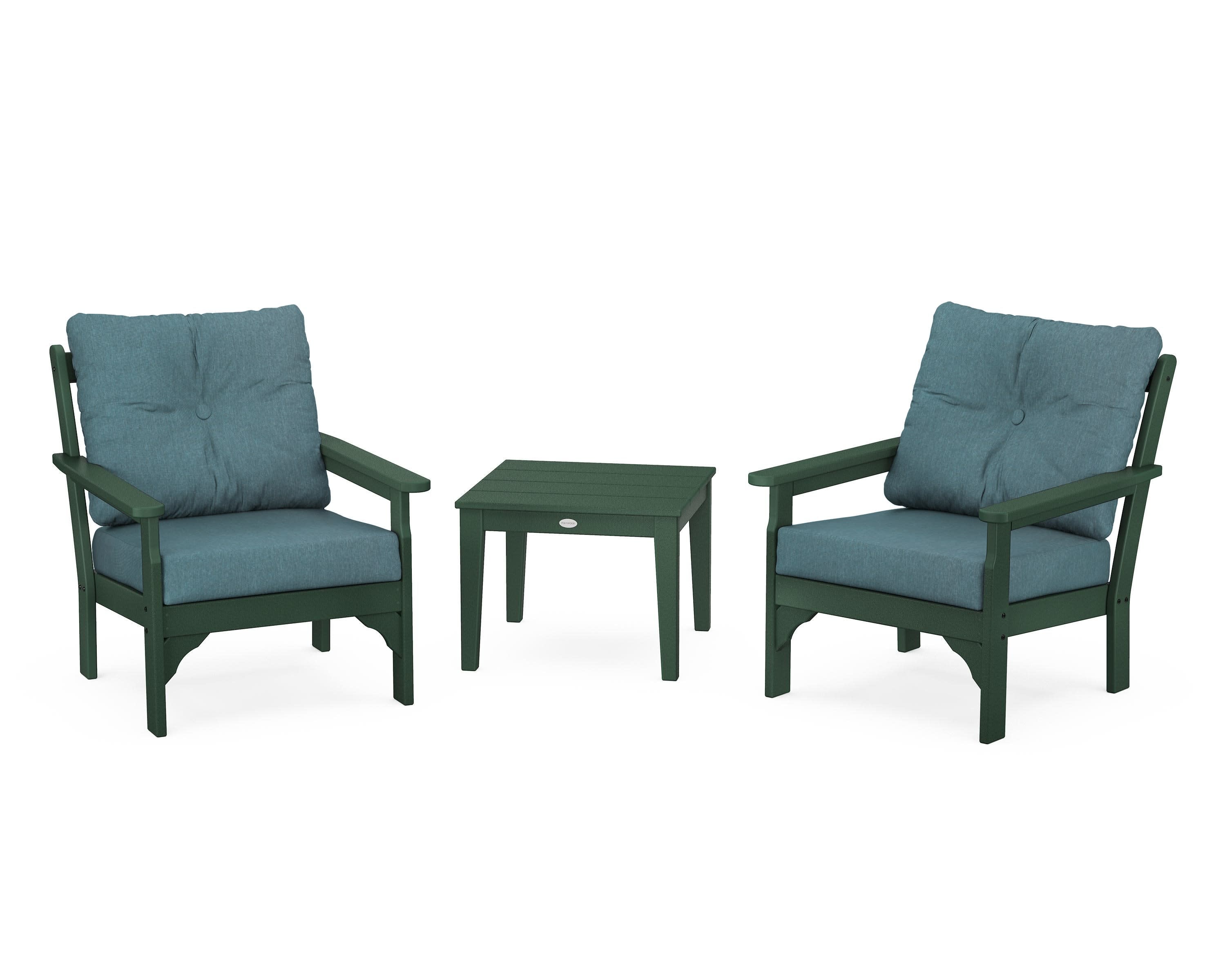 Vineyard 3-Piece Deep Seating Set in Green / Ocean Teal