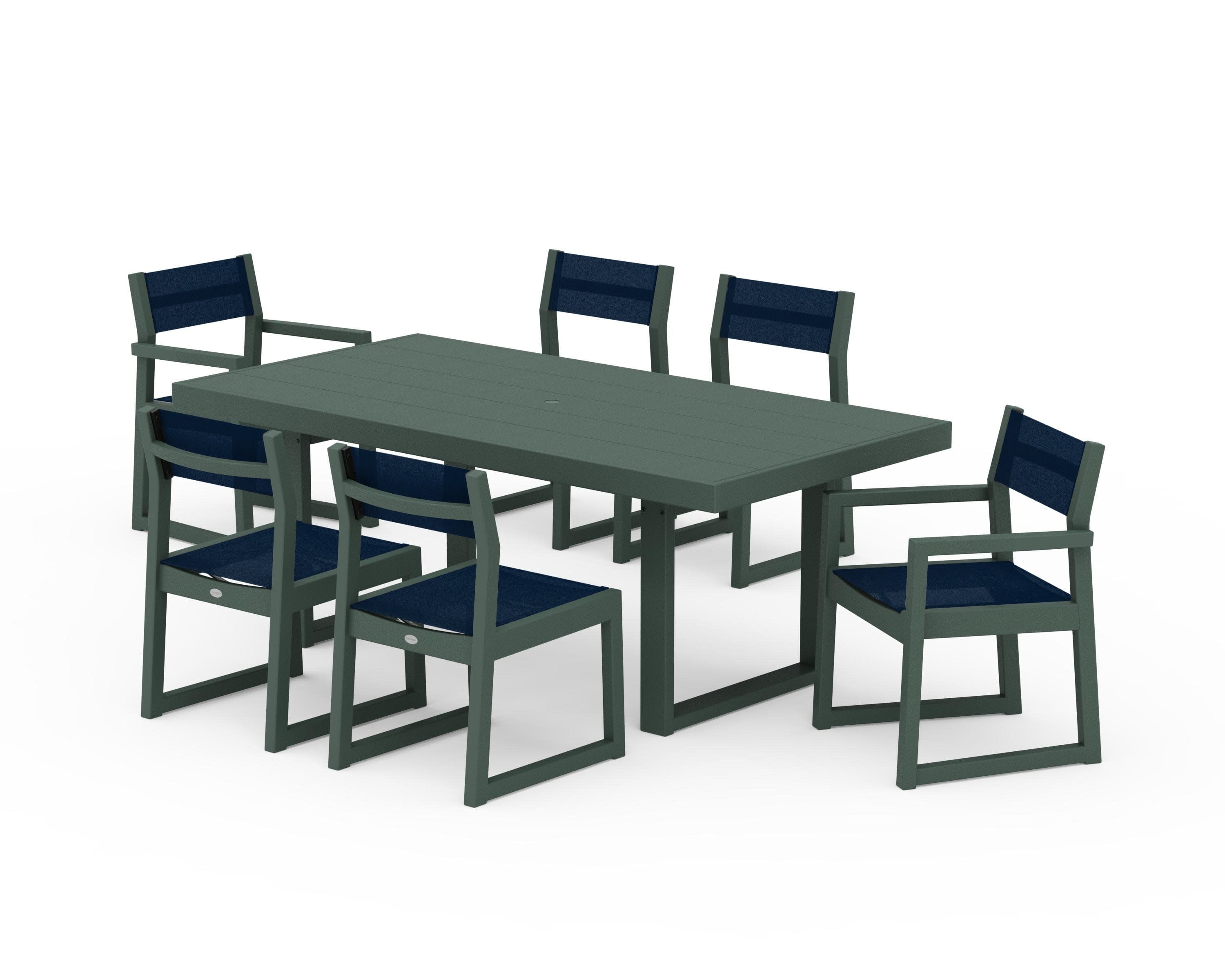 EDGE Sling 7-Piece Dining Set in Green / Navy Blue Sling