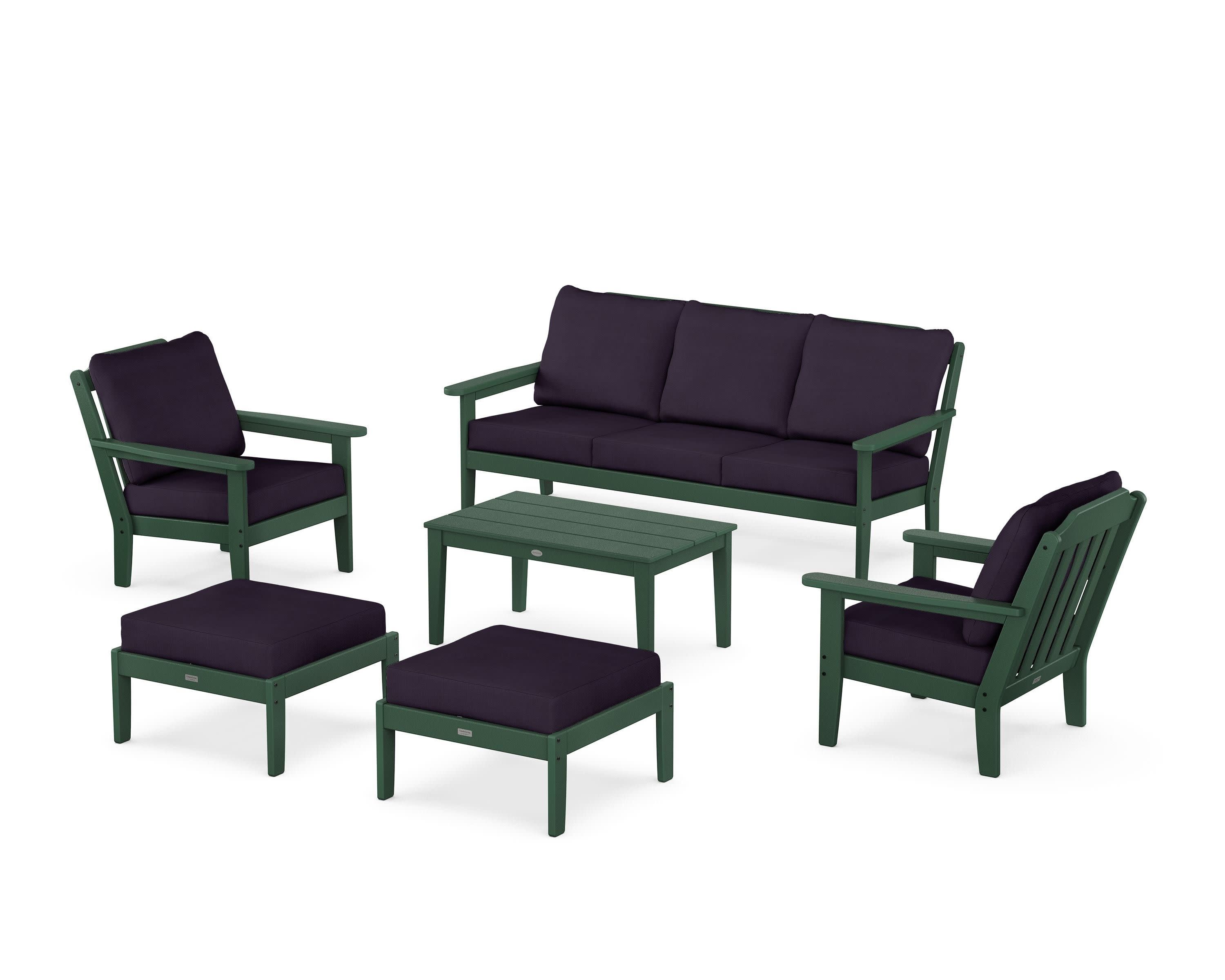 Cottage 6-Piece Lounge Sofa Set in Green / Navy Linen