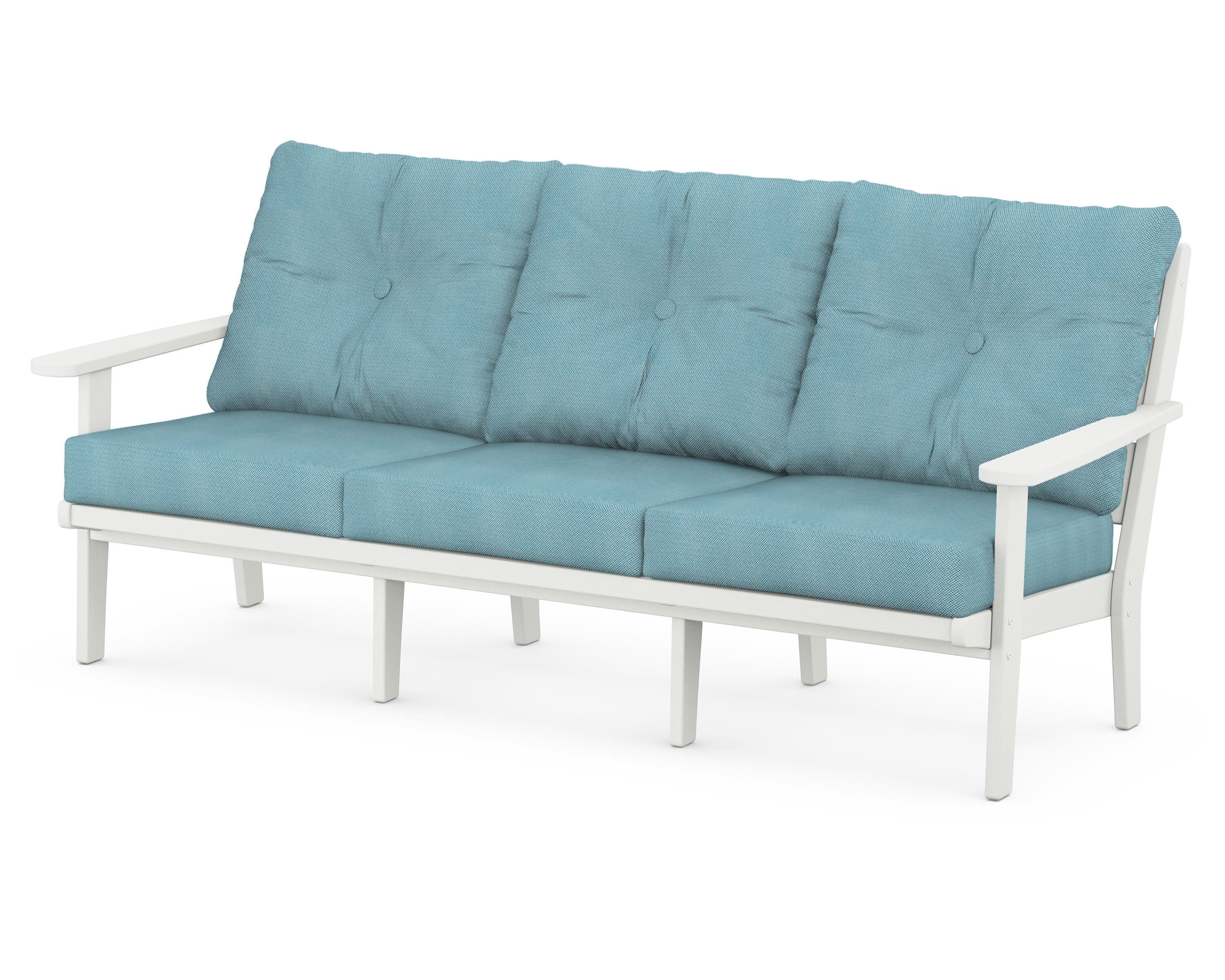 Lakeside Deep Seating Sofa in Vintage White / Lattice Sky Blue