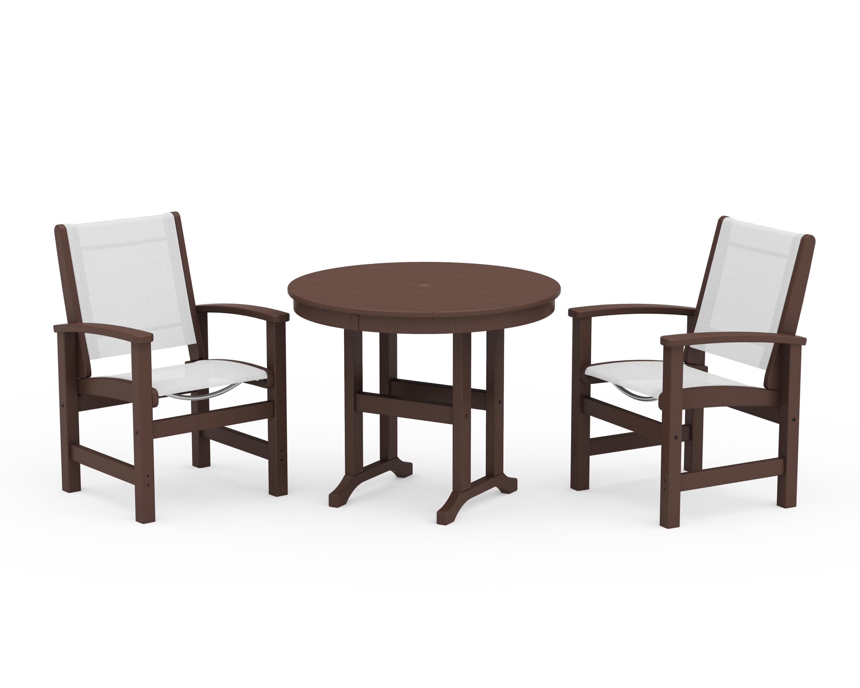 Coastal 3-Piece Round Dining Set in Mahogany / White Sling