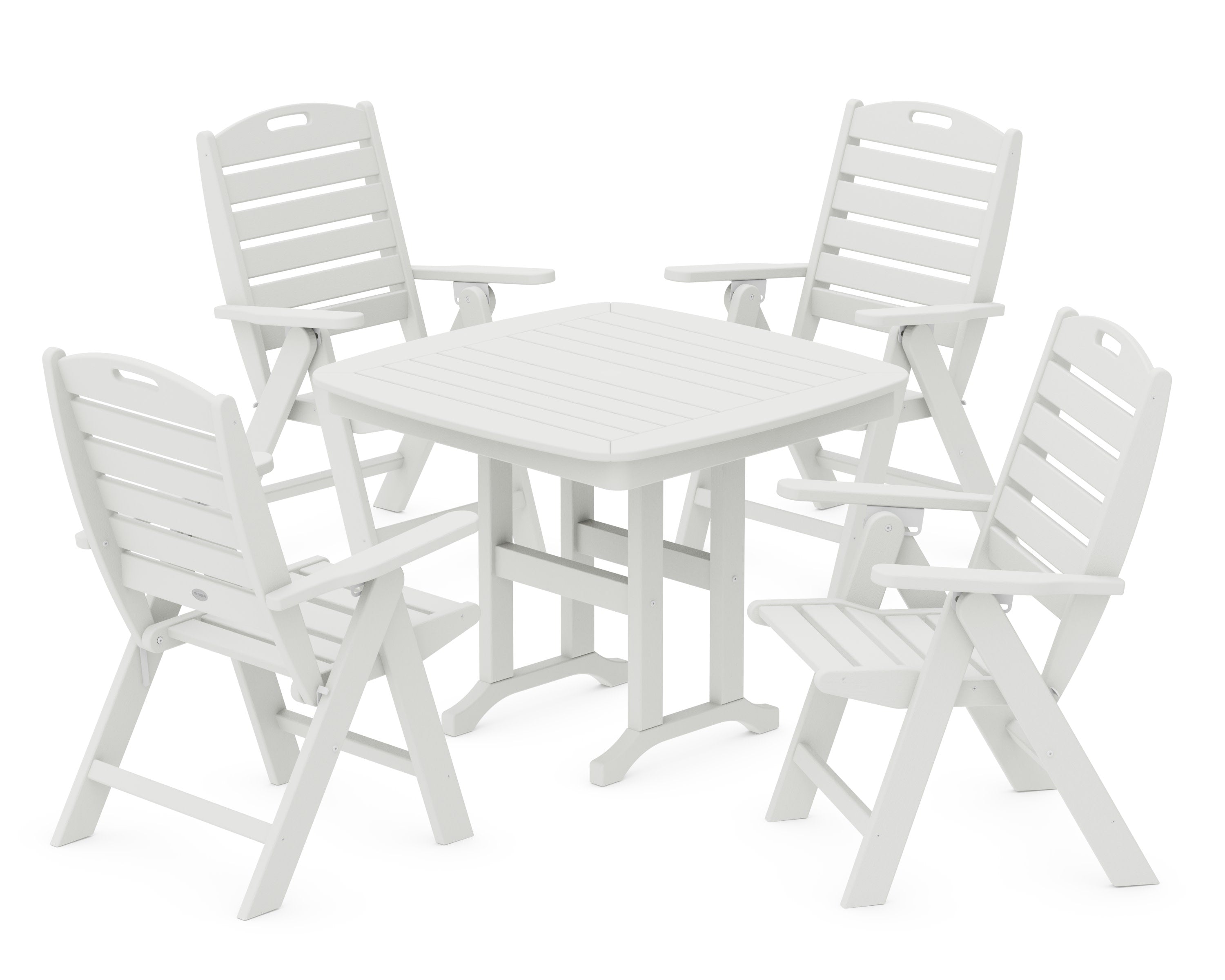 Nautical Folding Highback Chair 5-Piece Dining Set in Vintage White