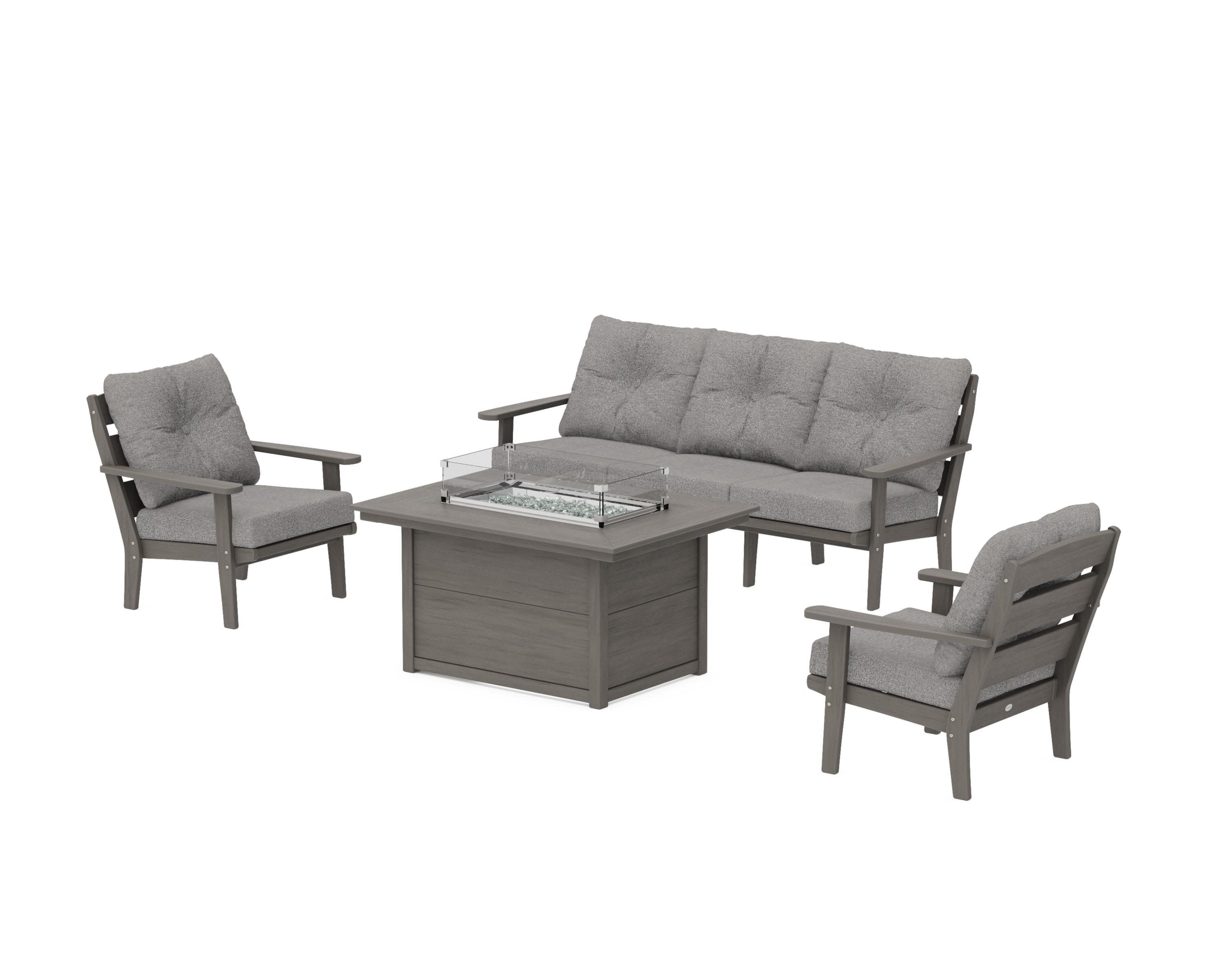 Lakeside Deep Seating Fire Pit Table Set in Driftwood / Grey Mist
