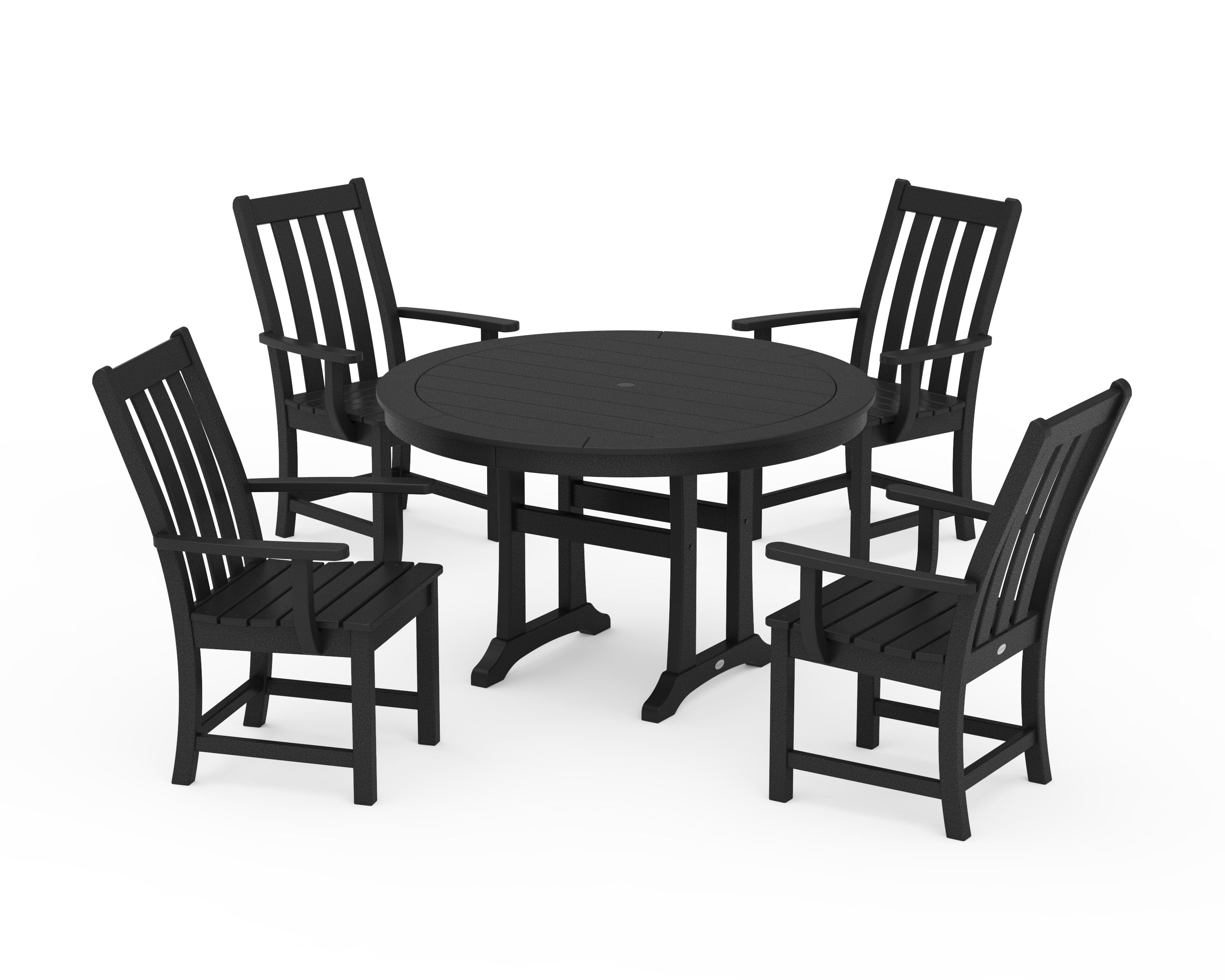 Vineyard 5-Piece Round Dining Set with Trestle Legs in Black