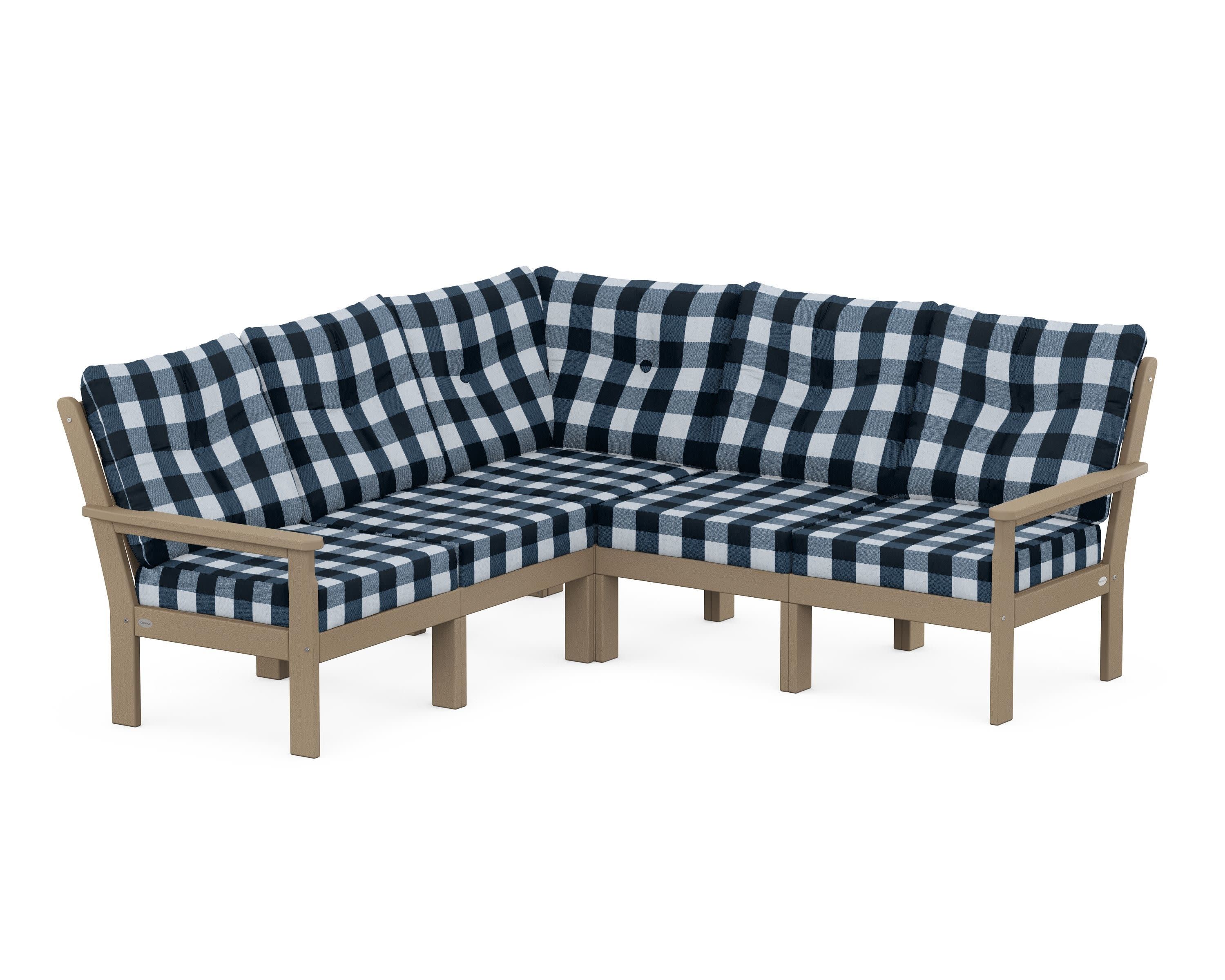 Vineyard 5-Piece Sectional in Vintage Sahara / Buffalo Plaid Marine Indigo