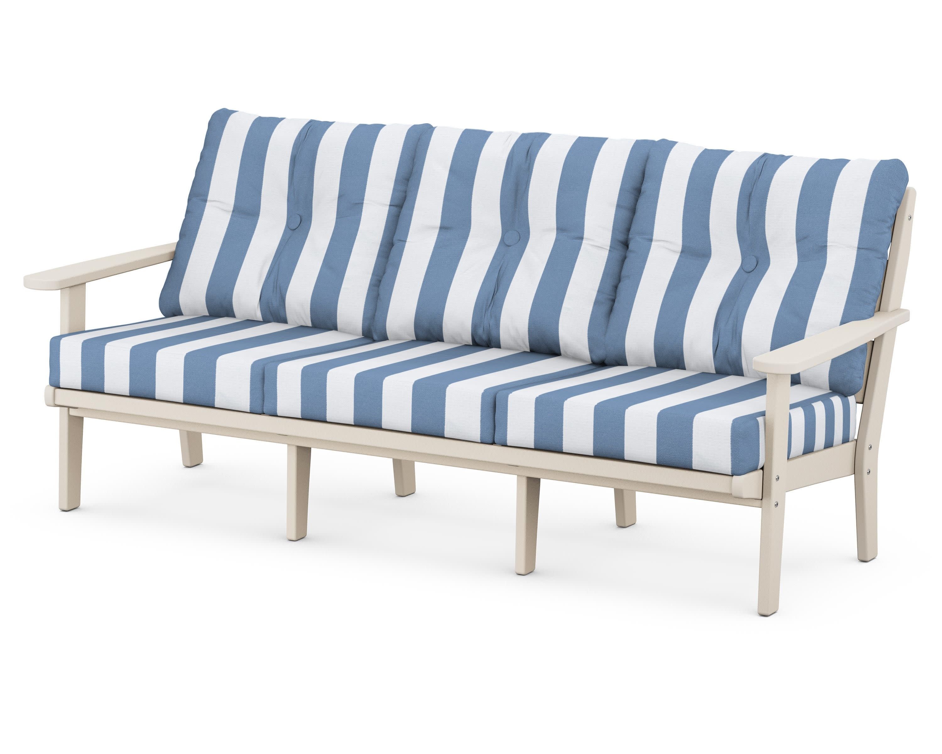 Lakeside Deep Seating Sofa in Sand / Cabana Stripe Sky Blue