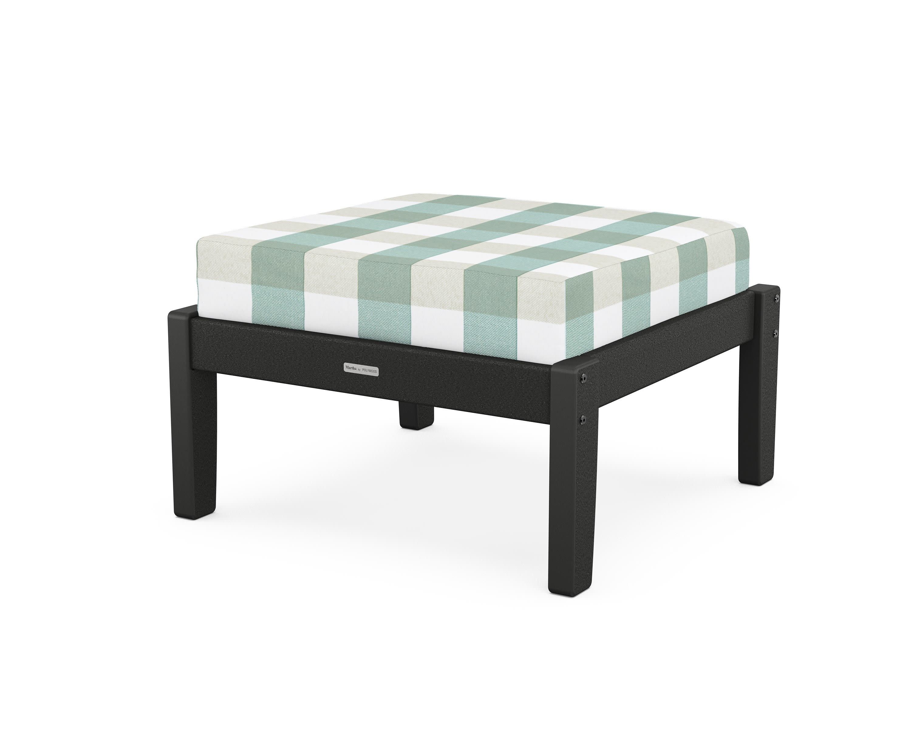 Chinoiserie Deep Seating Ottoman in Black / Buffalo Plaid Glacier Spa