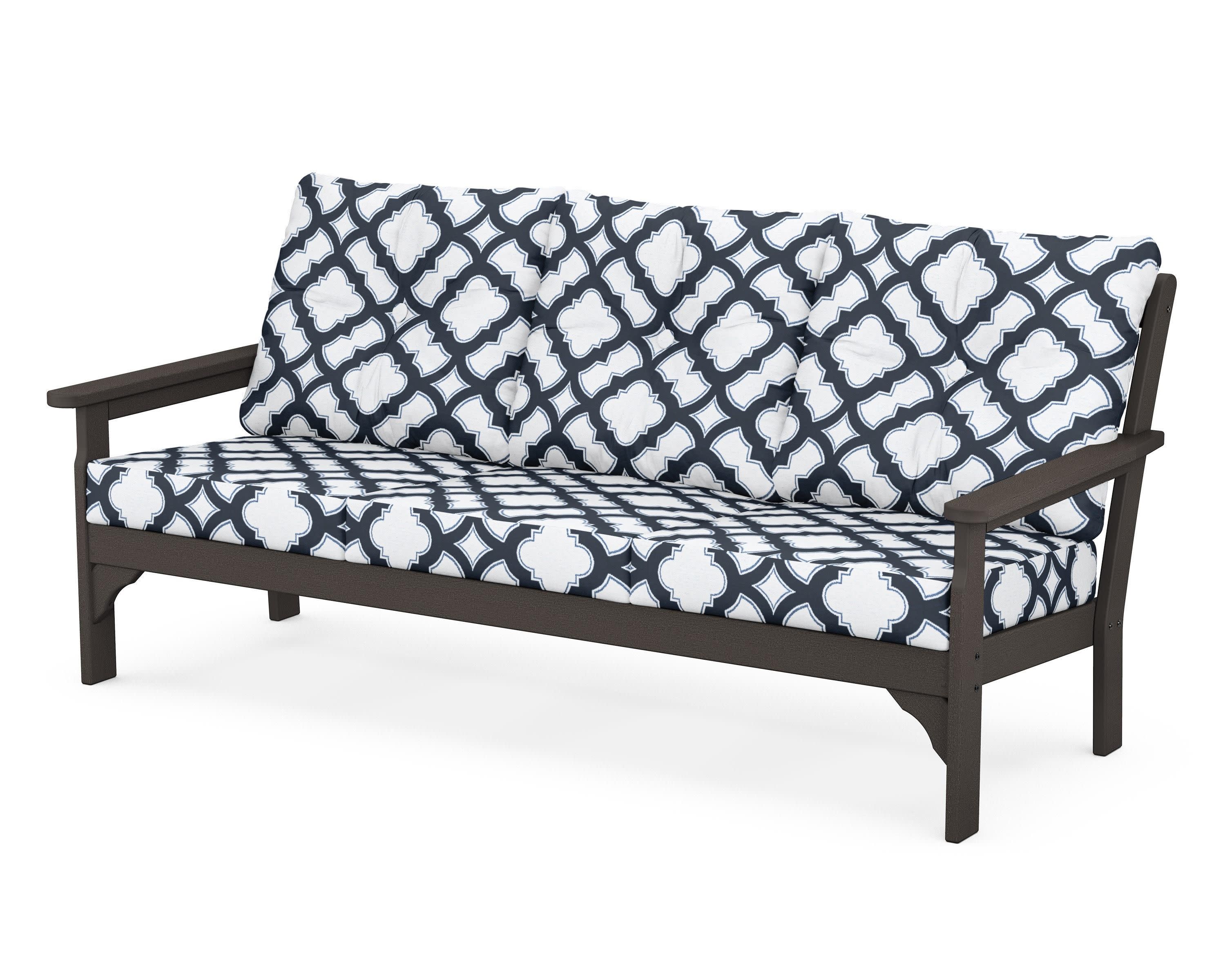 Vineyard Deep Seating Sofa in Vintage Coffee / Trellis Marine Indigo