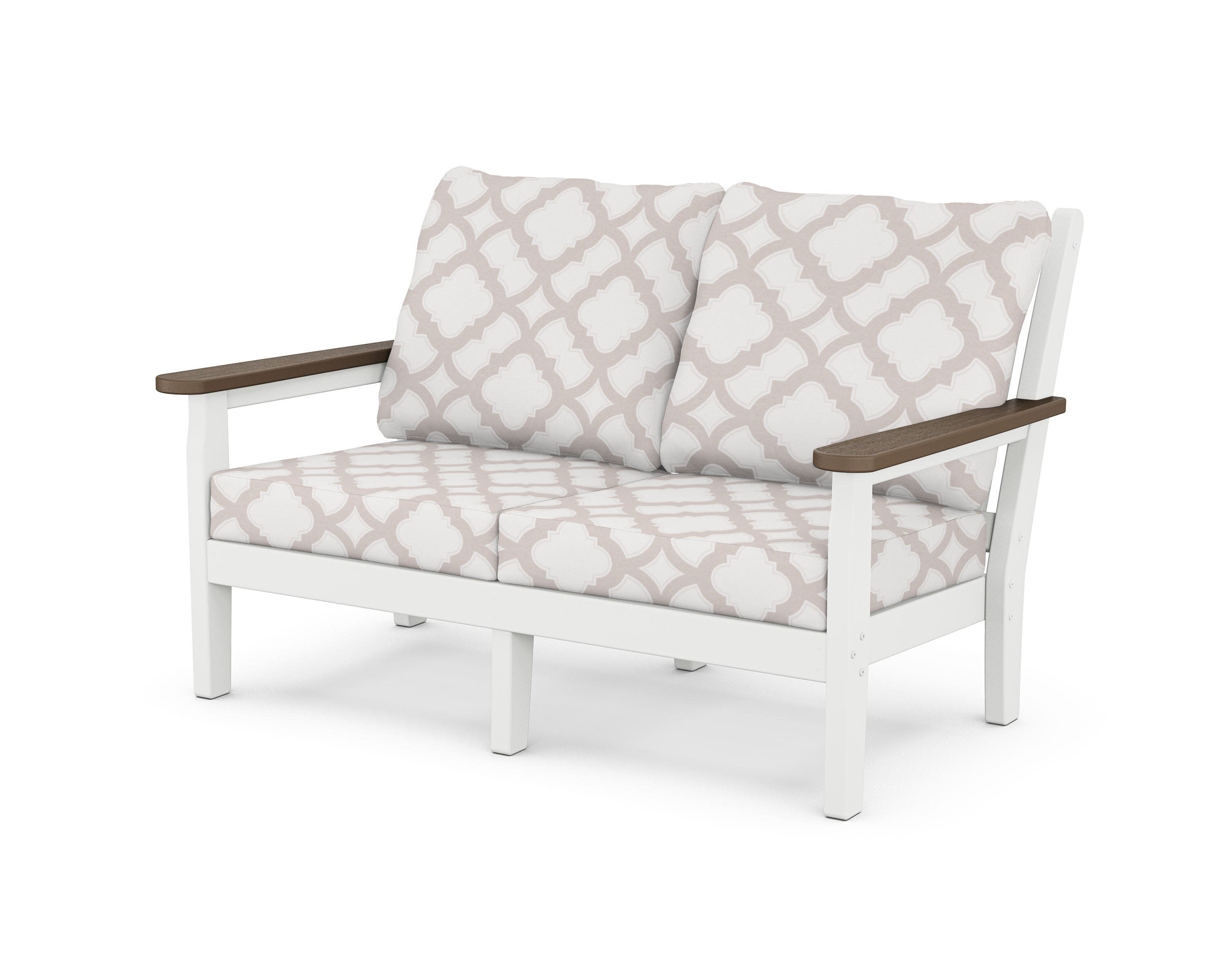 Chippendale Deep Seating Loveseat in White / Kona / Trellis Dune Burlap