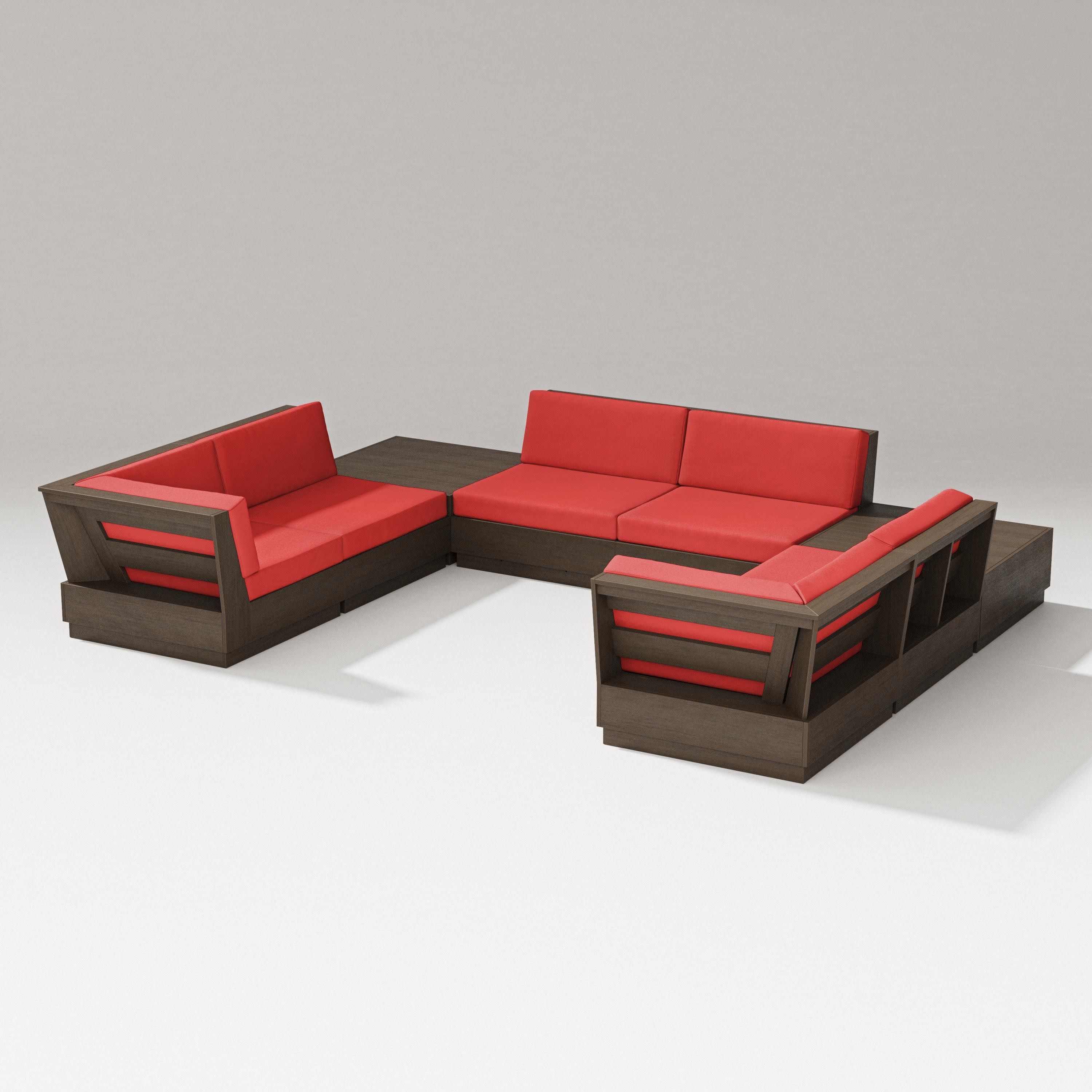 Elevate 8-Piece U-Shaped Sectional in Kona / Crimson Linen