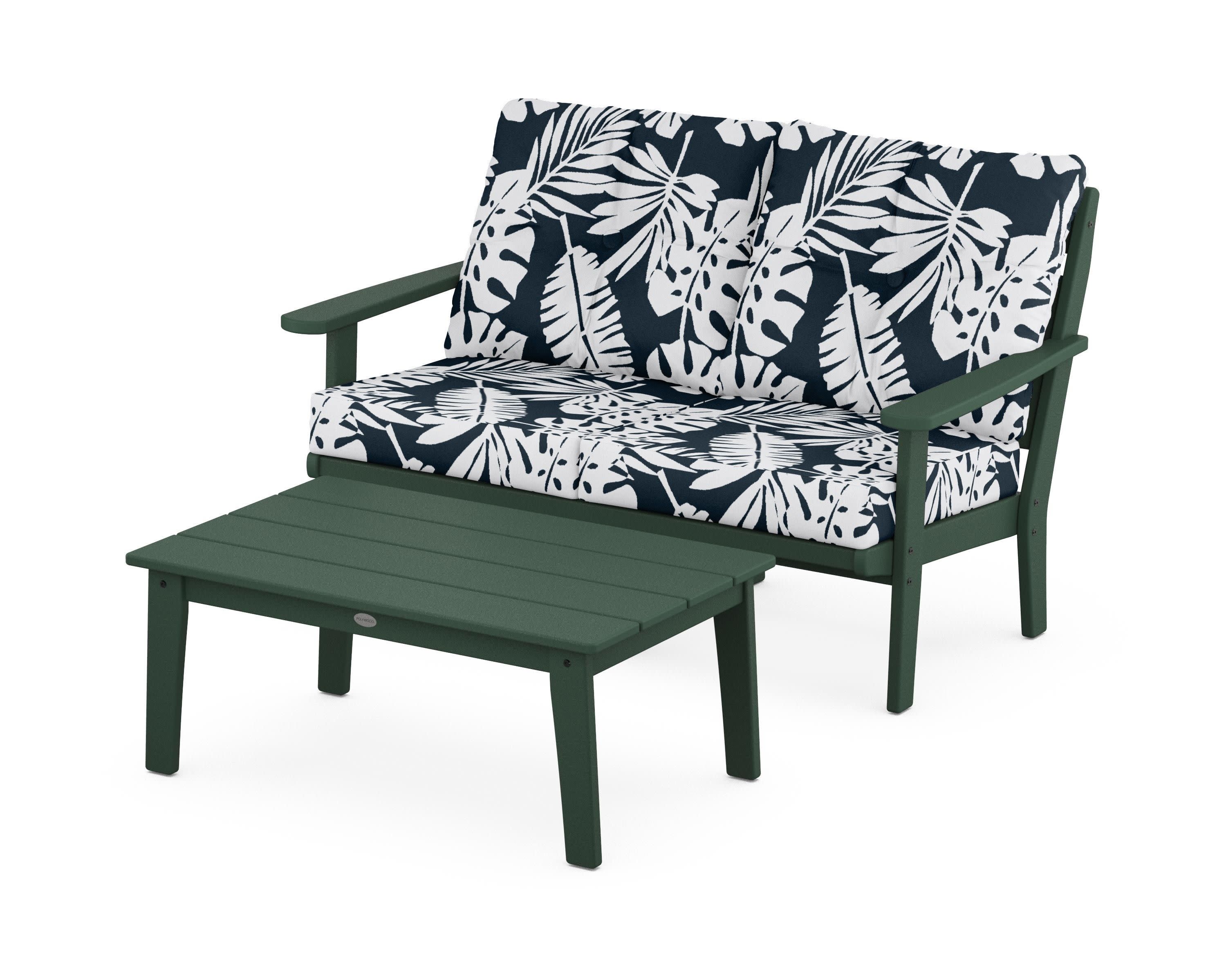 Lakeside 2-Piece Lounge Loveseat Set in Green / Leaf Marine Indigo
