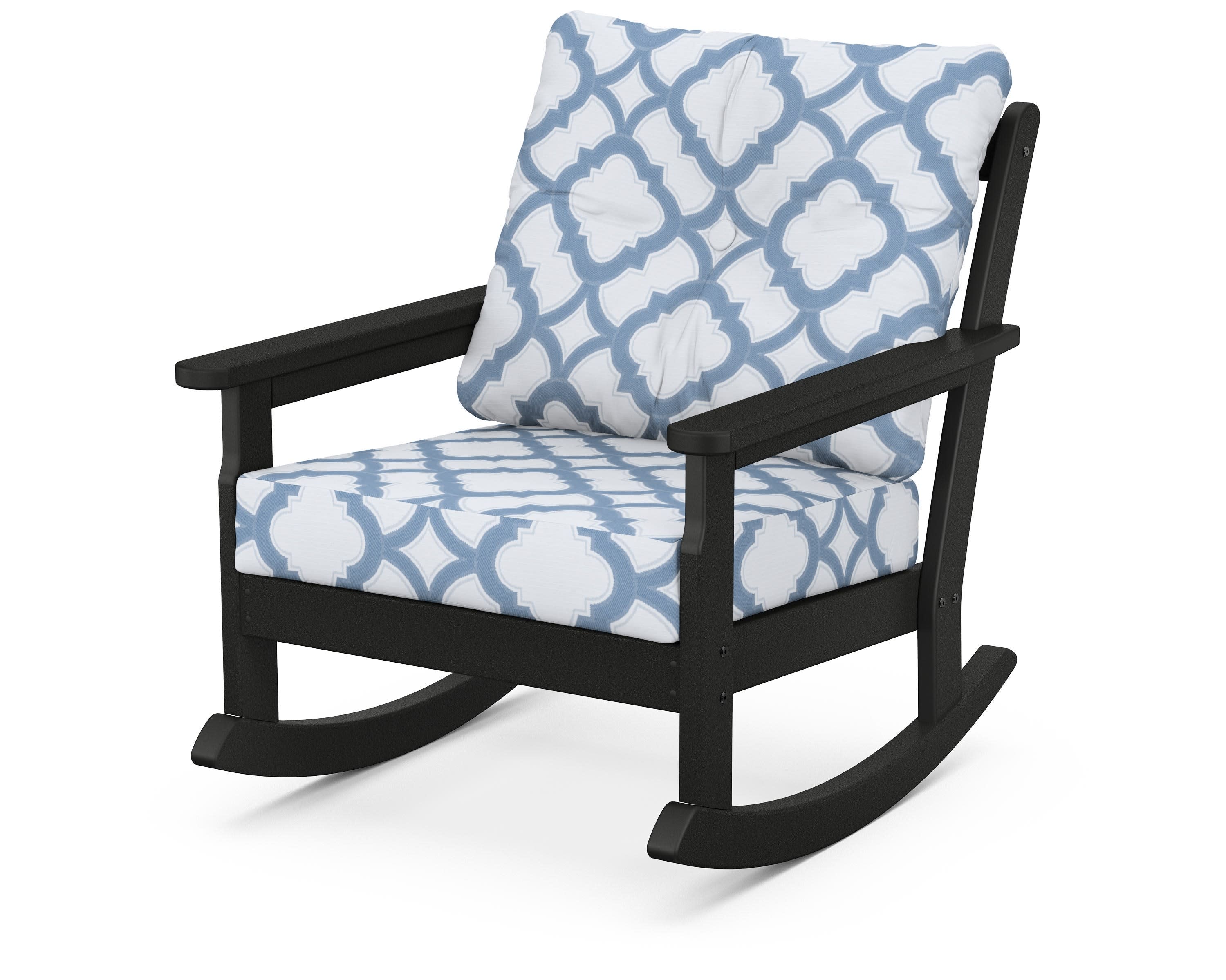Vineyard Deep Seating Rocking Chair in Black / Trellis Sky Blue