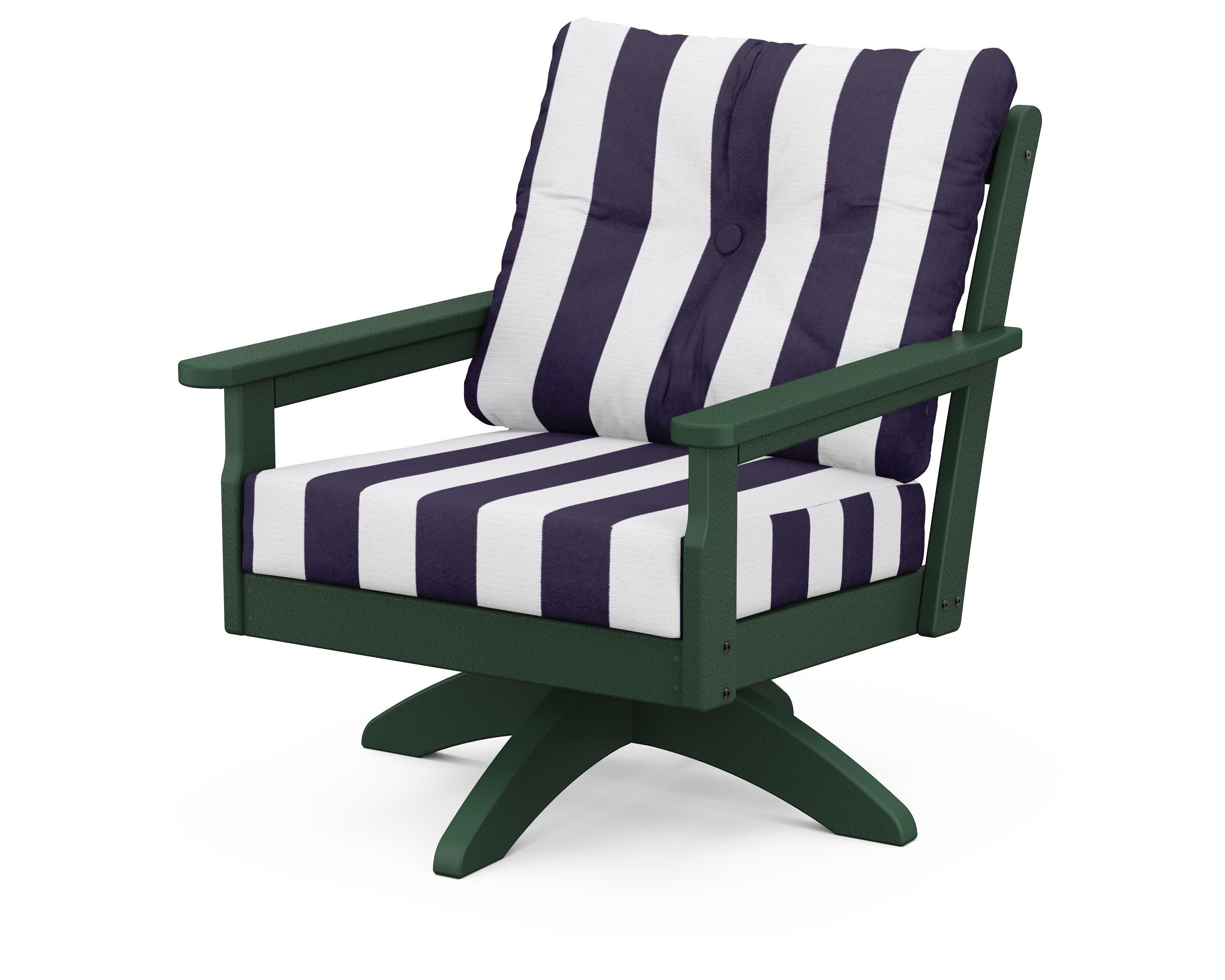 Vineyard Deep Seating Swivel Chair in Green / Cabana Stripe Navy