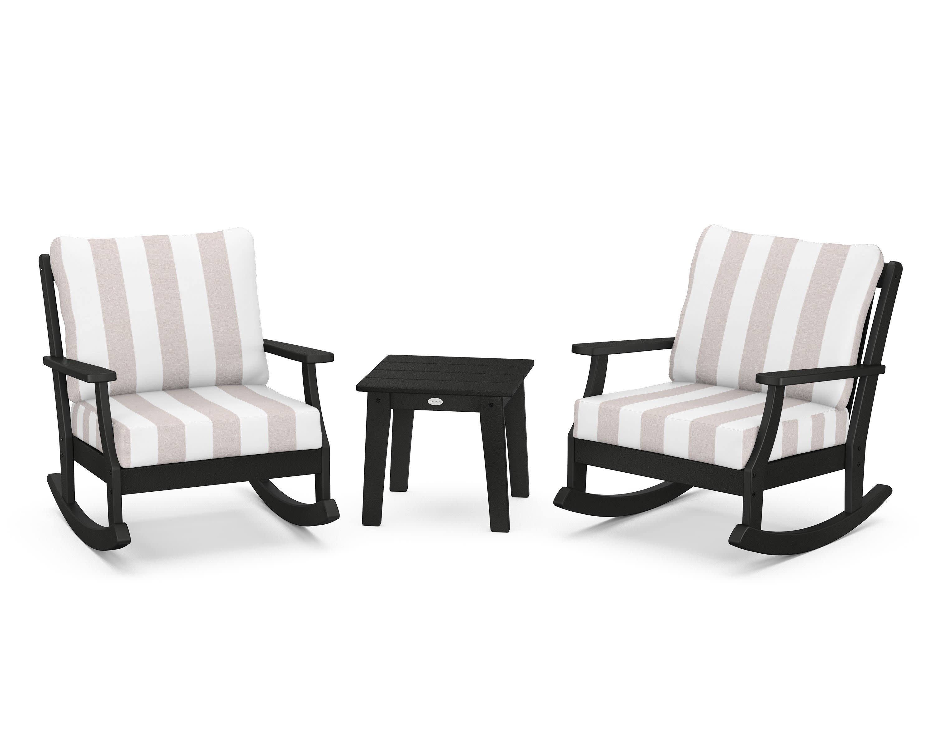 Braxton 3-Piece Deep Seating Rocker Set in Black / Cabana Stripe Dune Burlap
