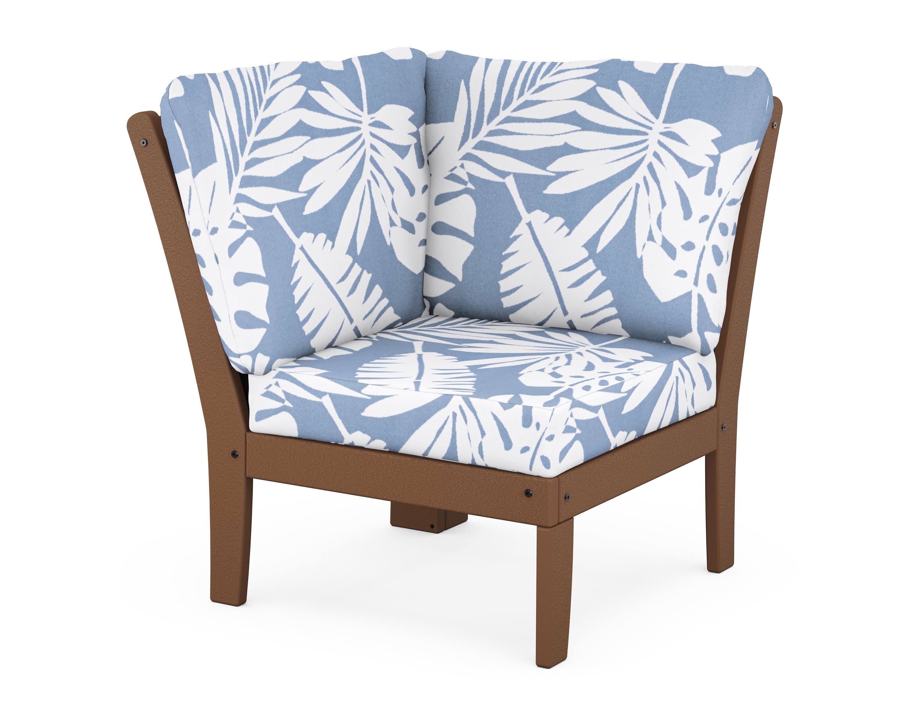 Braxton Modular Corner Chair in Teak / Leaf Sky Blue
