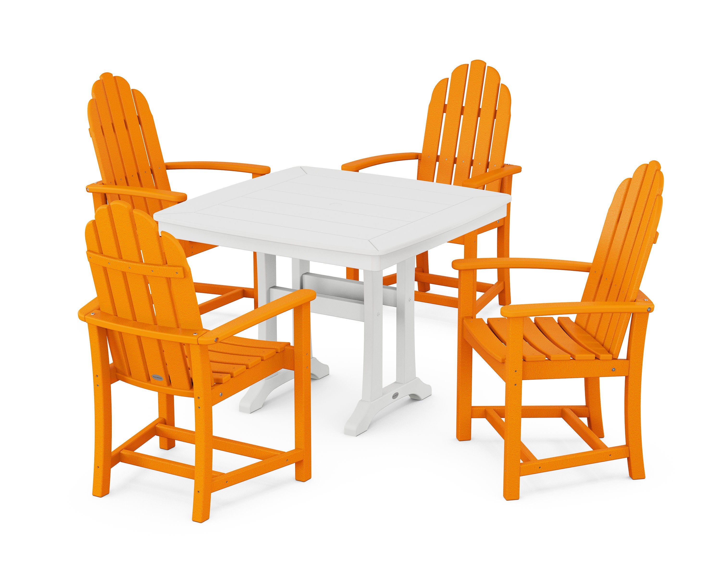 Classic Adirondack 5-Piece Dining Set with Trestle Legs in Tangerine / White