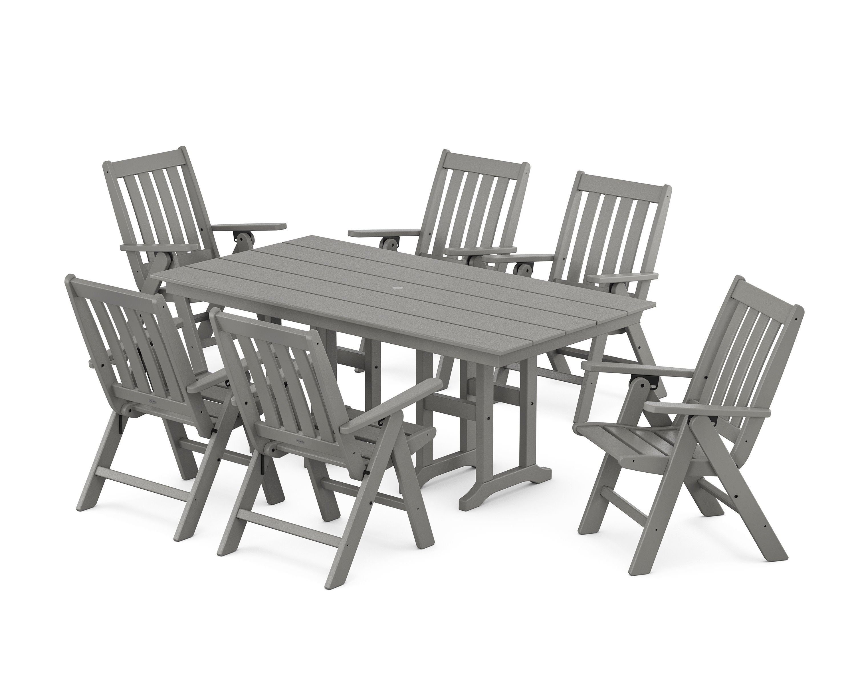 Vineyard Folding Chair 7-Piece Farmhouse Dining Set in Slate Grey