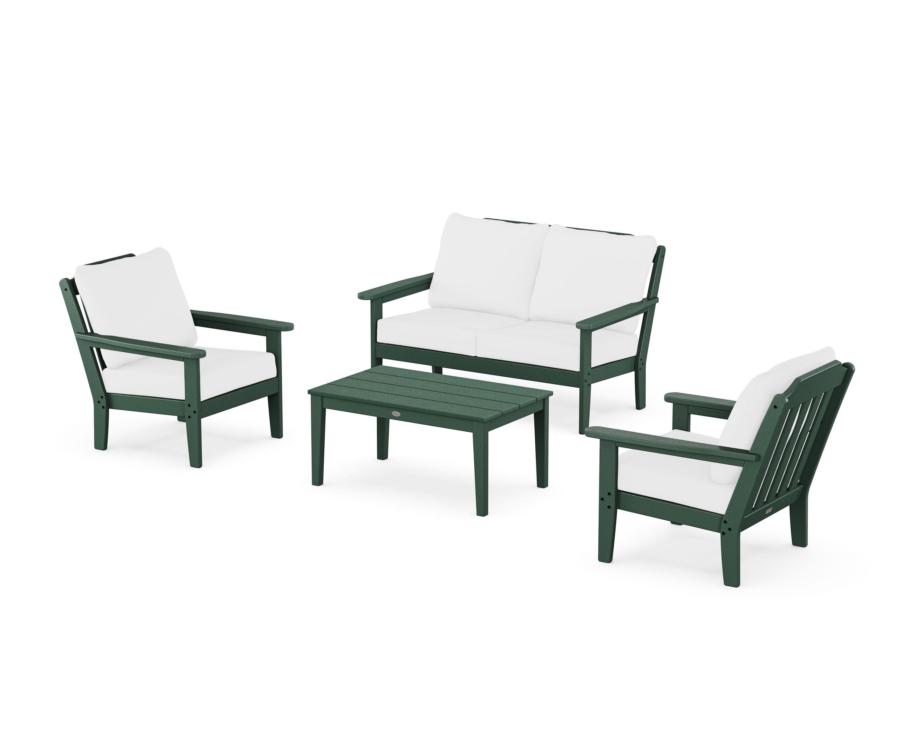 Cottage 4-Piece Deep Seating Set with Loveseat in Green / Natural