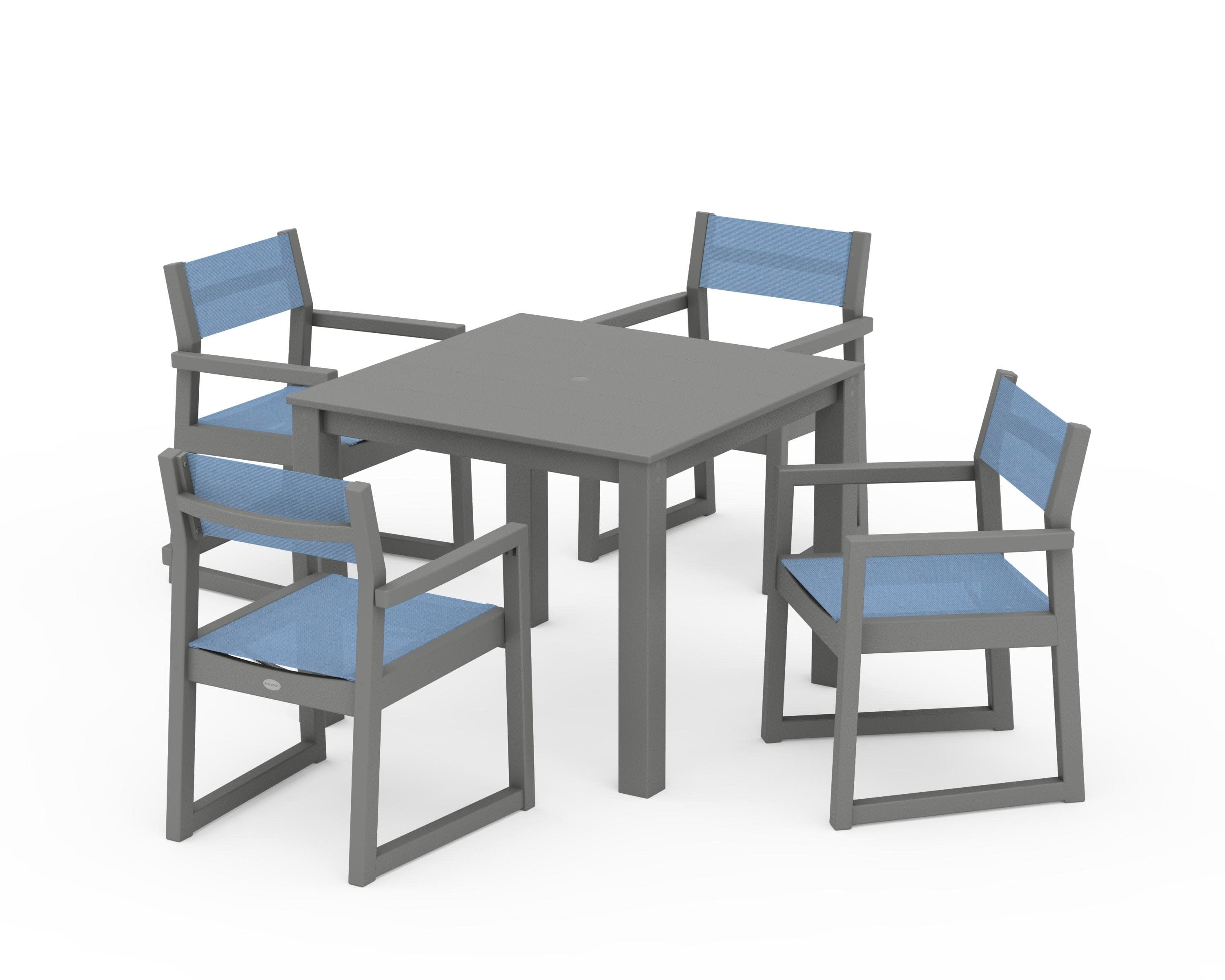 EDGE Sling Arm Chair 5-Piece Parsons Dining Set in Slate Grey / Poolside Sling