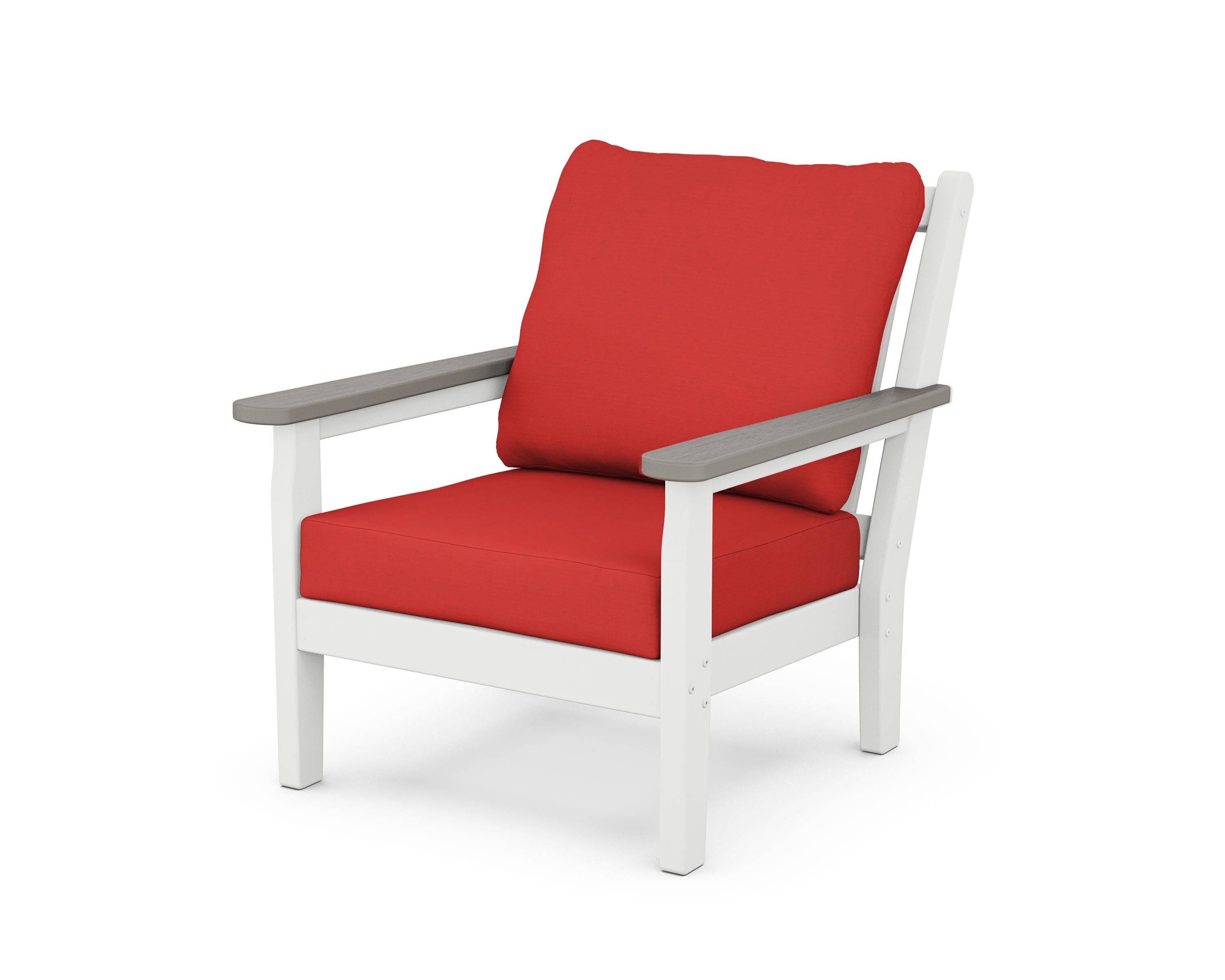 Chippendale Deep Seating Chair in White / Driftwood / Crimson Linen