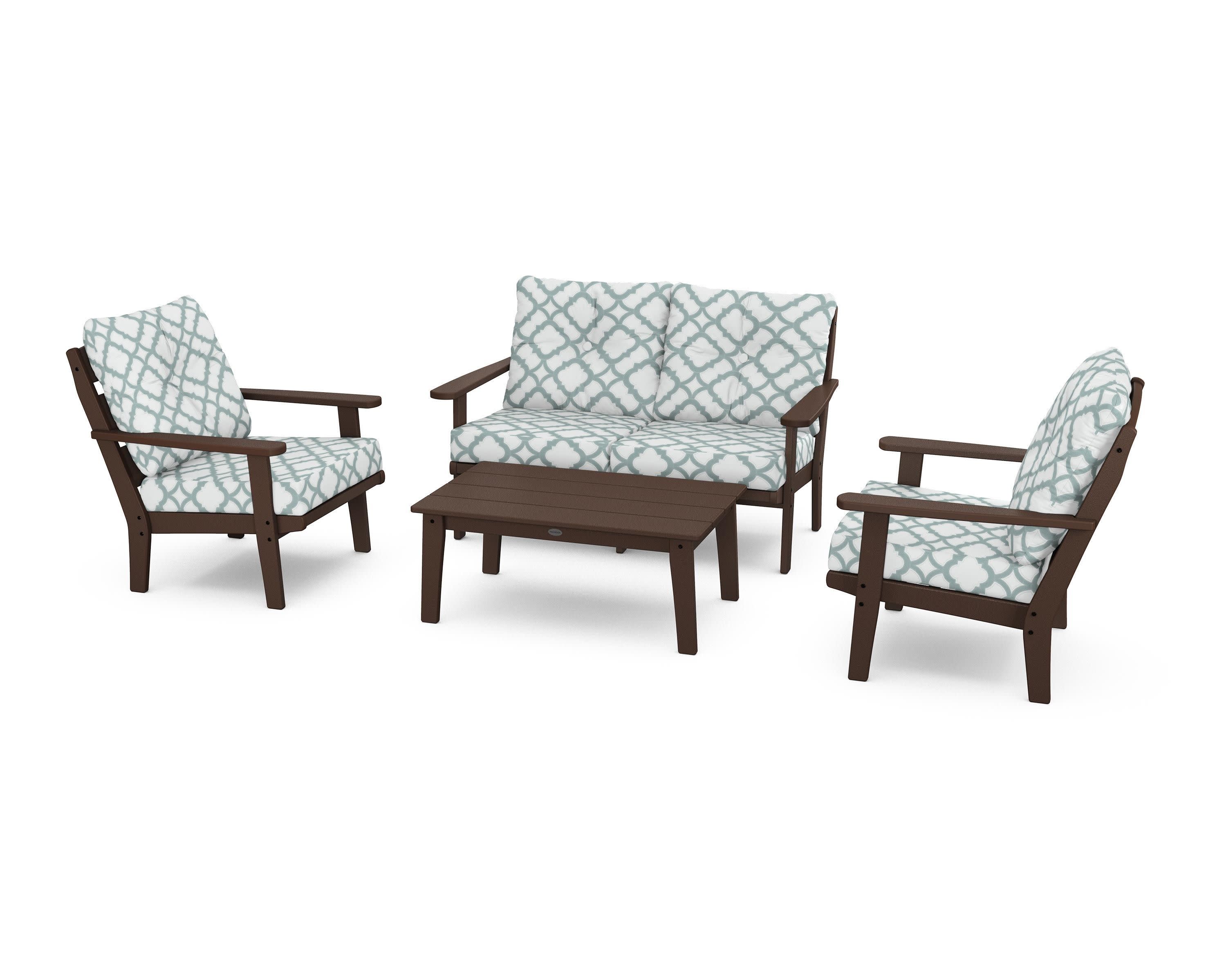 Lakeside 4-Piece Deep Seating Set in Mahogany / Trellis Glacier Spa