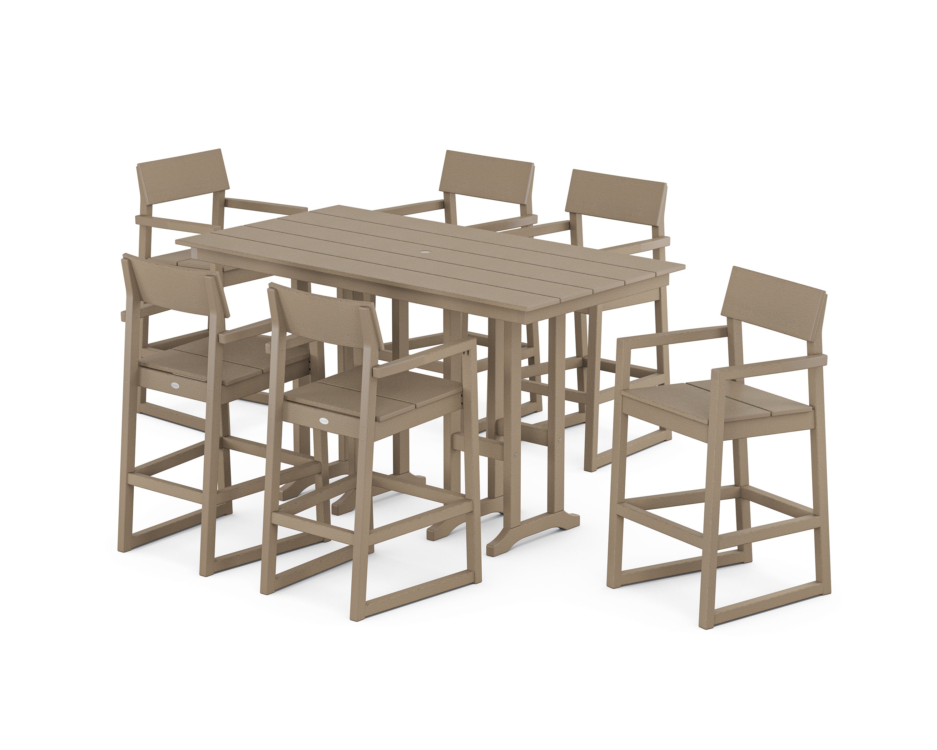 EDGE Arm Chair 7-Piece Farmhouse Bar Set in Vintage Sahara