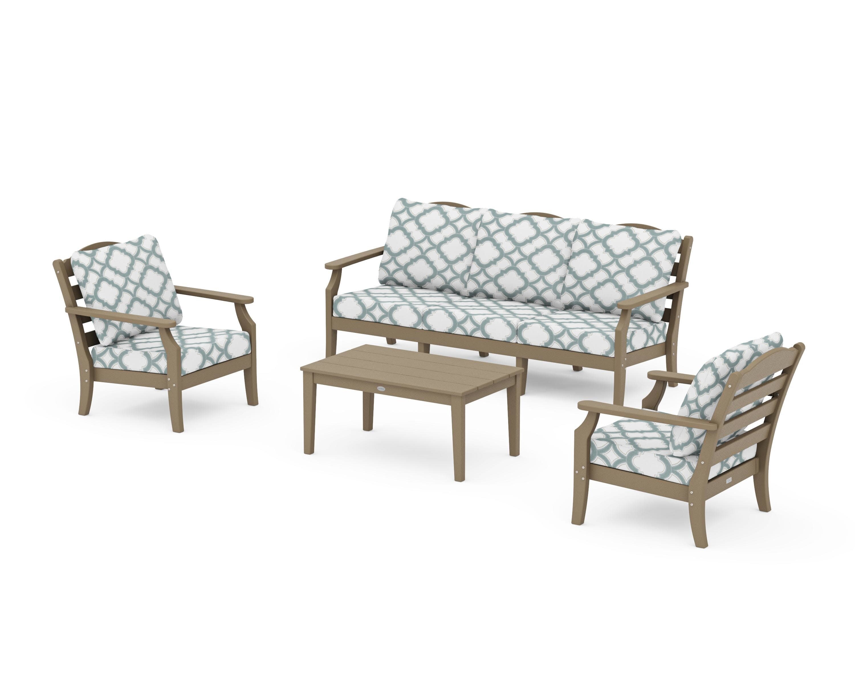 Savannah 4-Piece Deep Seating Set with Sofa in Vintage Sahara / Trellis Glacier Spa