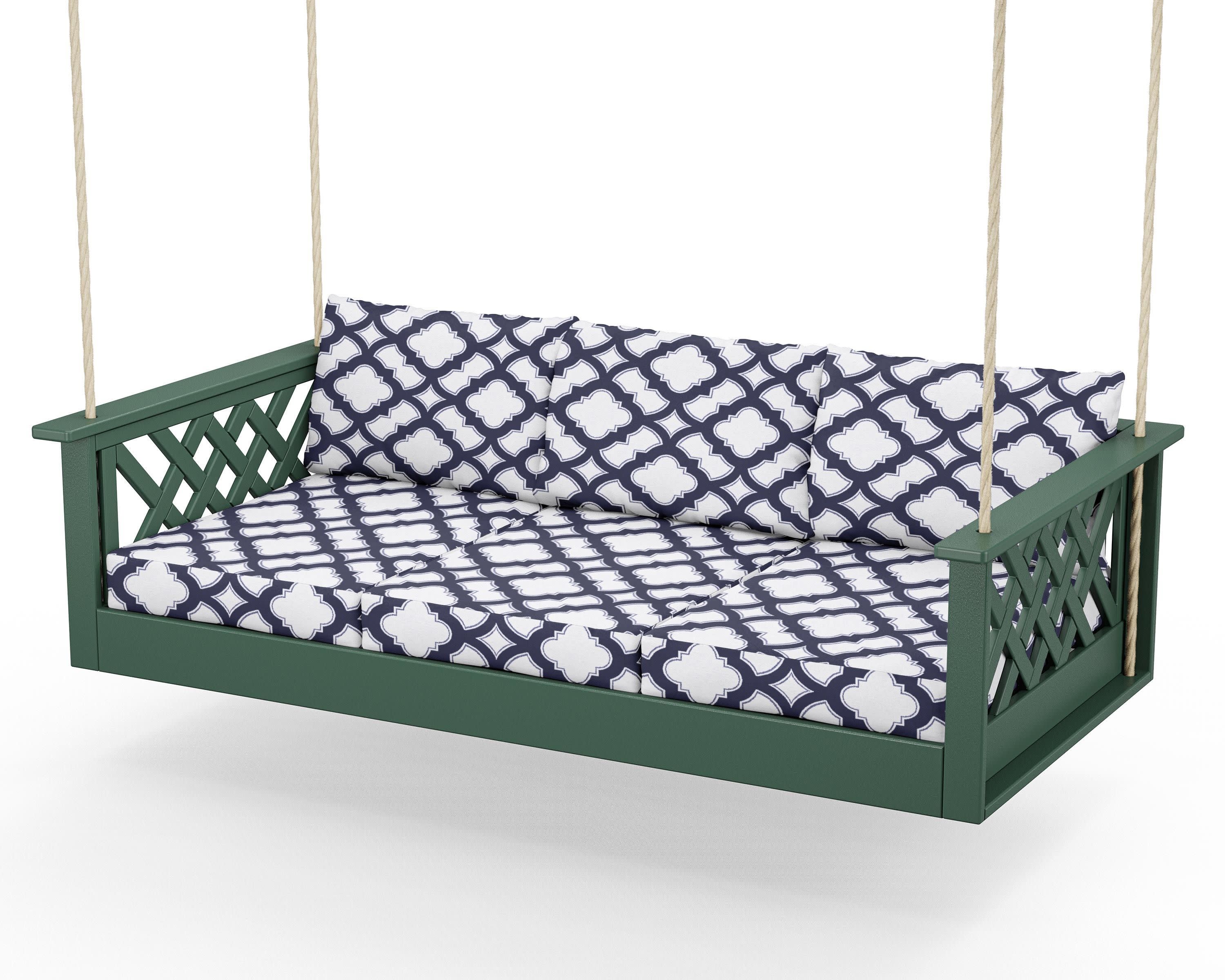 Wovendale Daybed Swing in Green / Trellis Navy