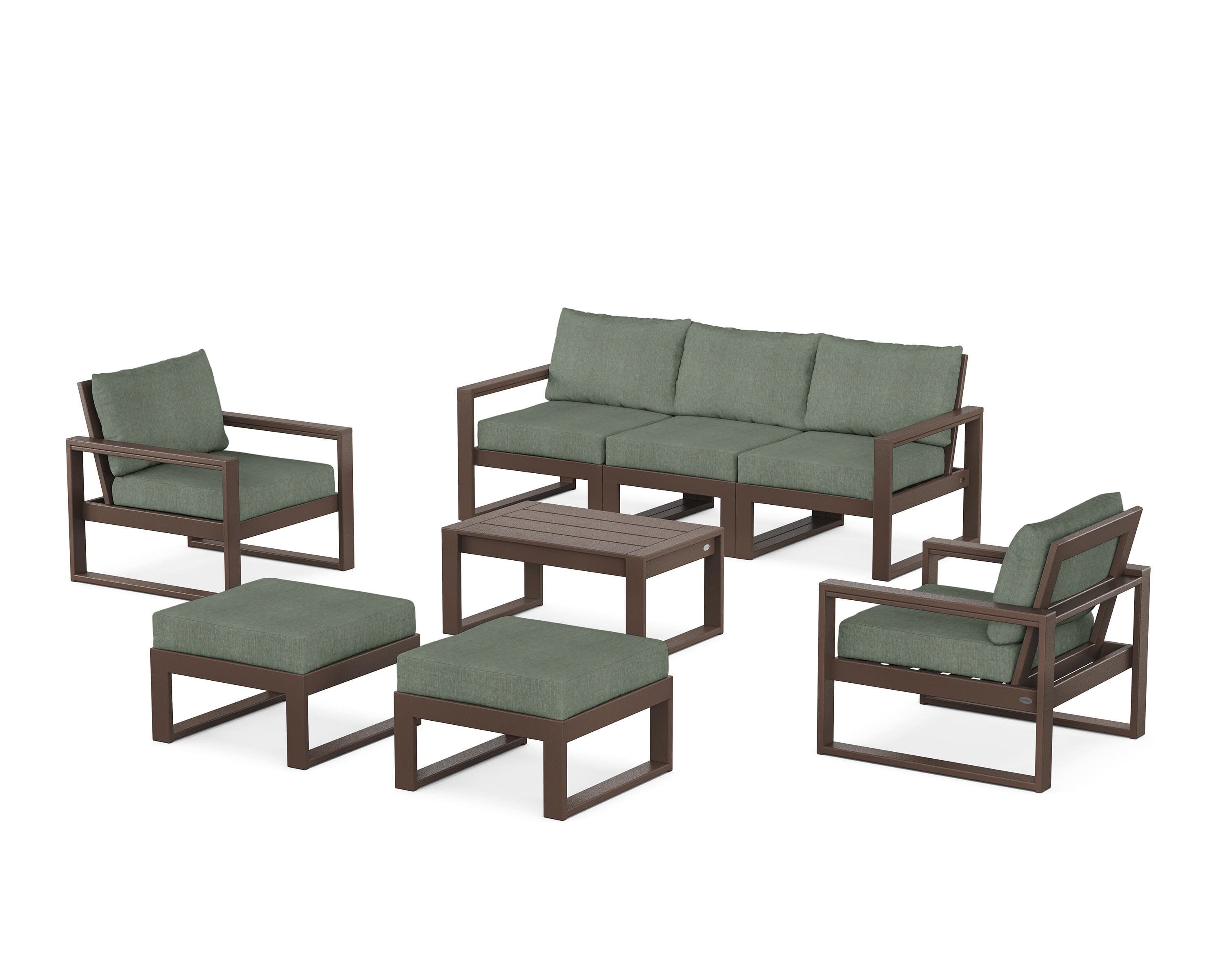 EDGE Sectional 8-Piece Lounge Sofa Set in Mahogany / Cast Sage